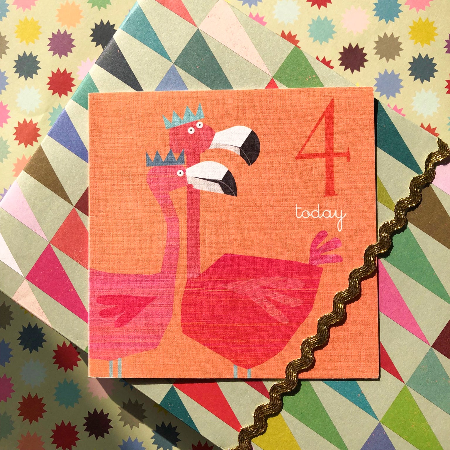 AC10 flamingos 4th birthday card