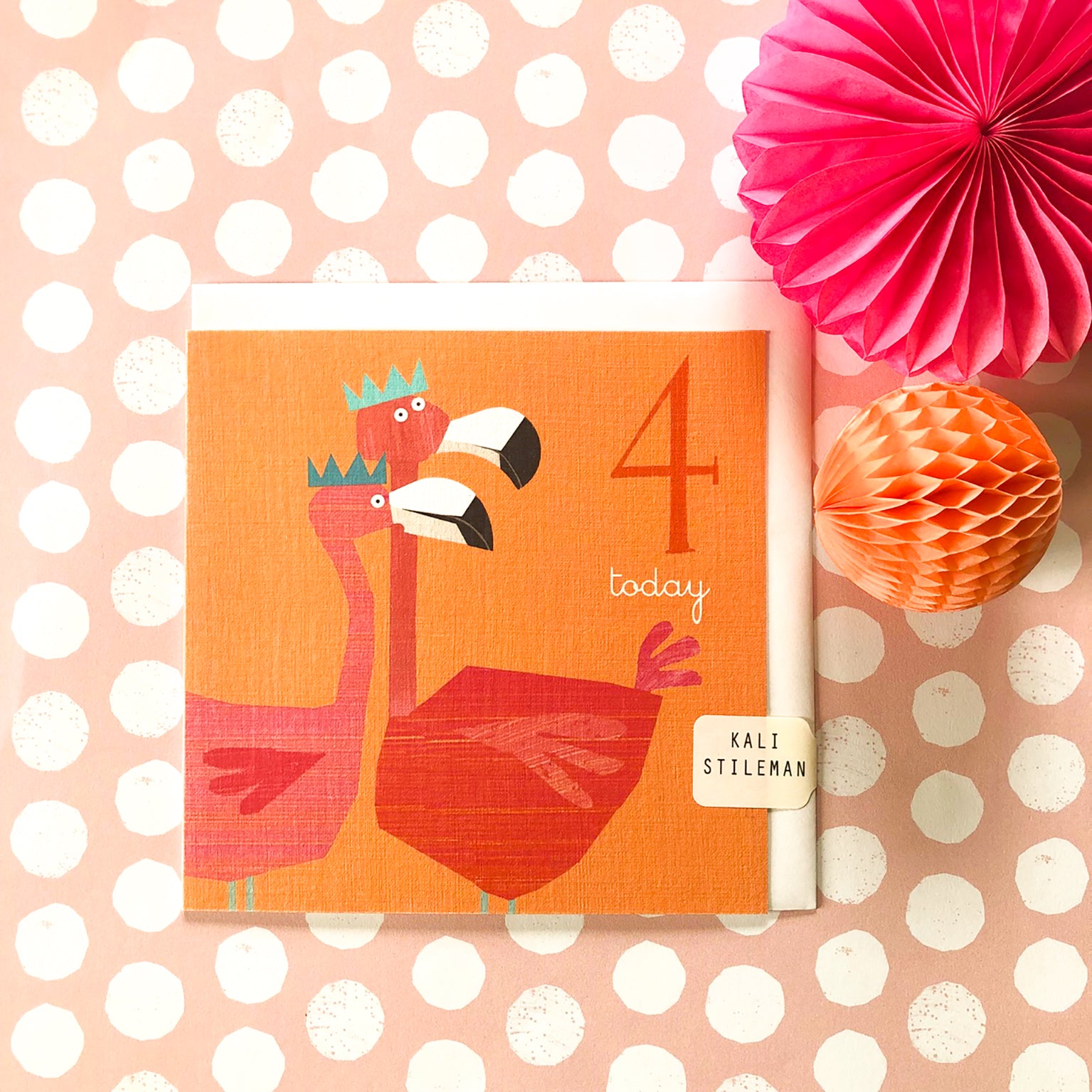 AC10 flamingos 4th birthday card