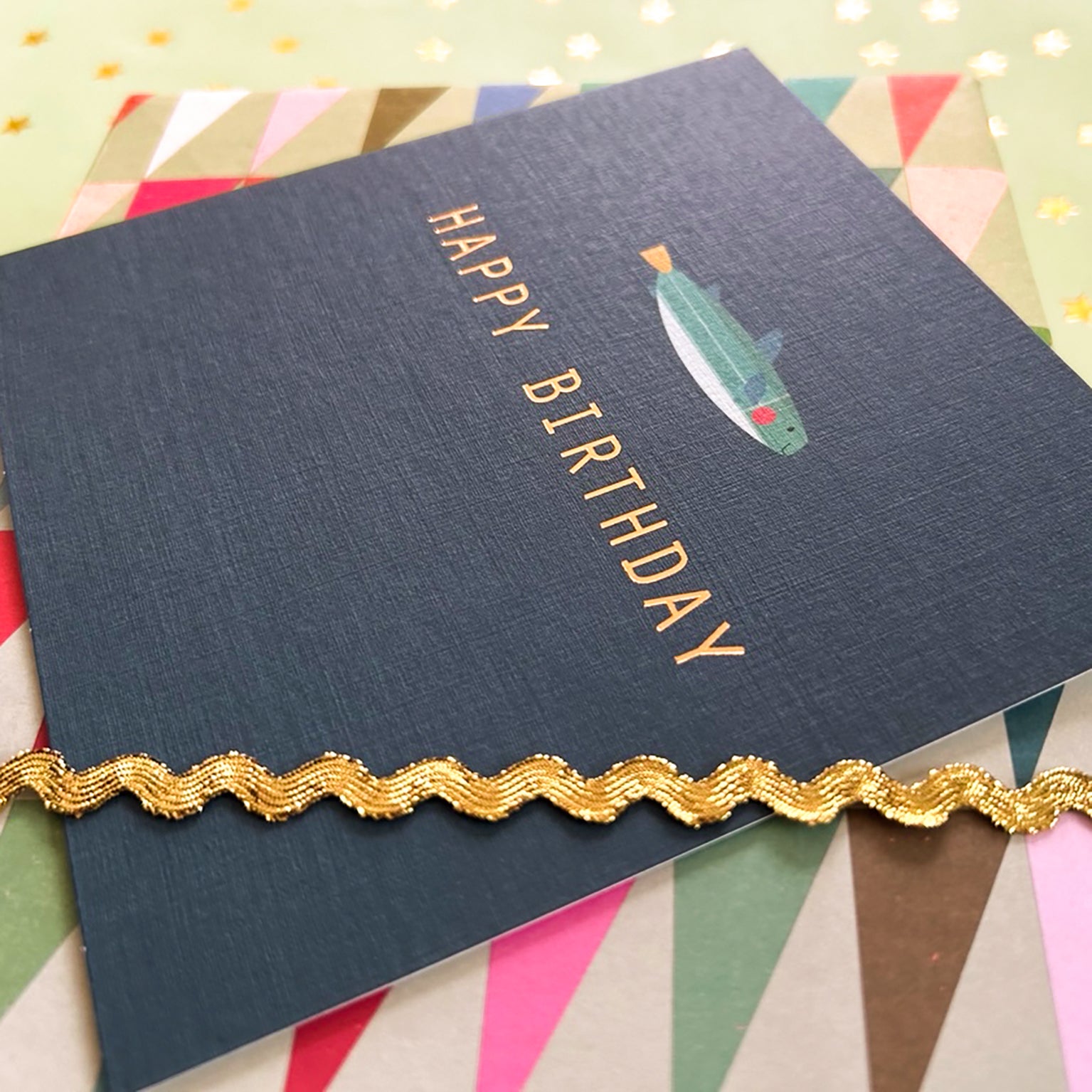 AH01 gold foiled birthday fish card