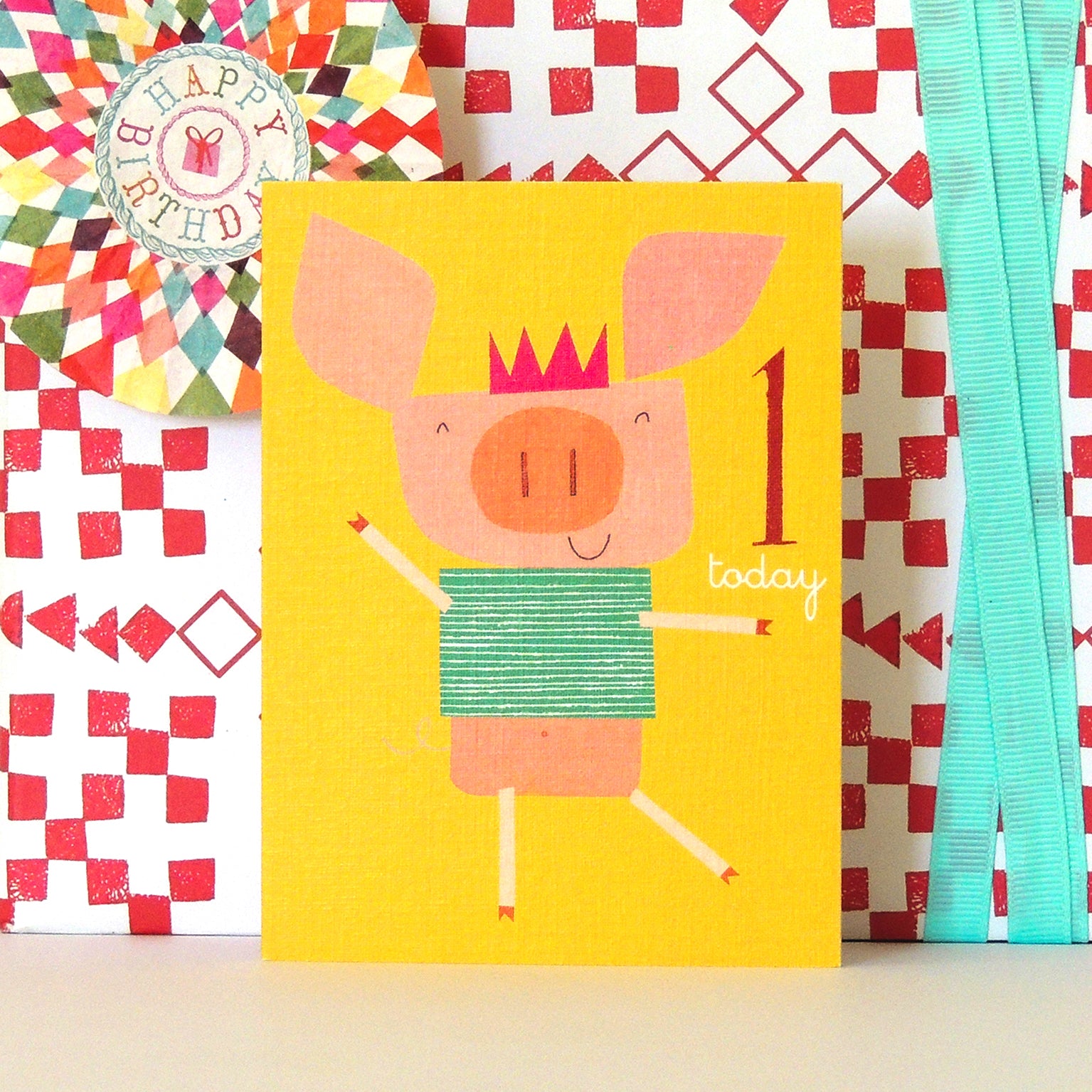 mini piglet 1st birthday card