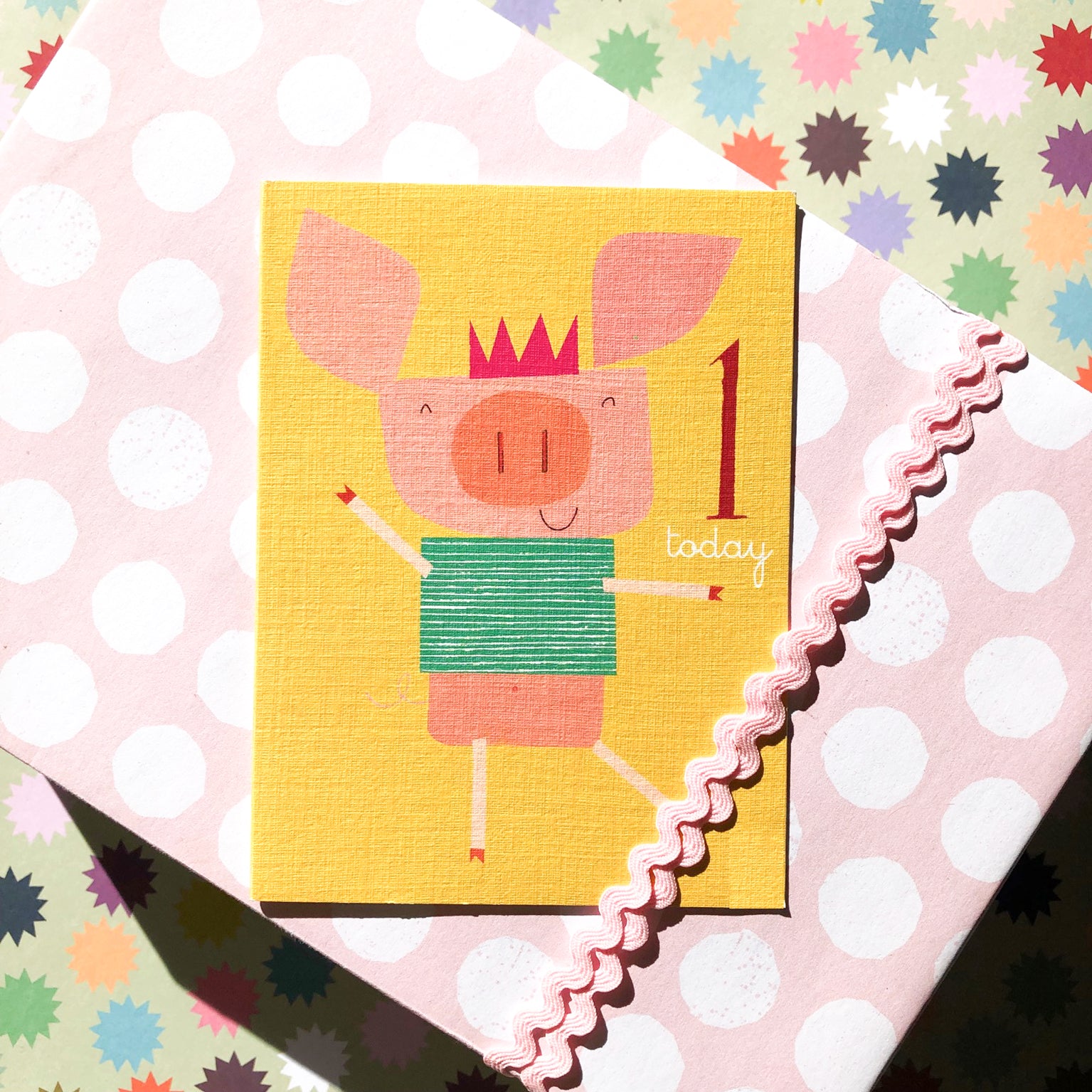 mini piglet 1st birthday card