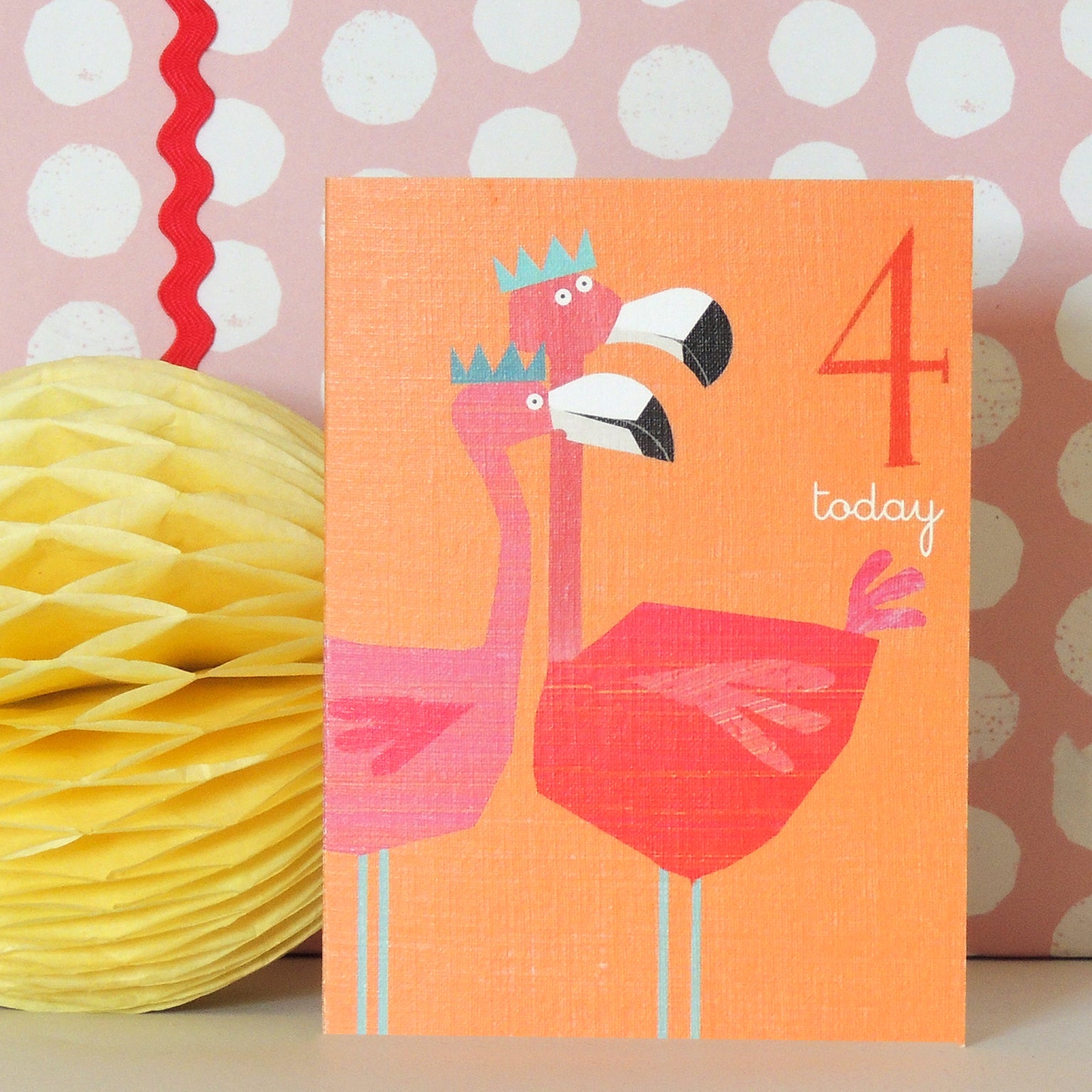 mini flamingos 4th birthday card