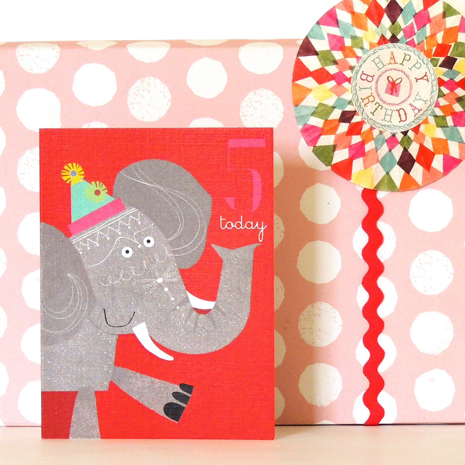 mini elephant 5th birthday card