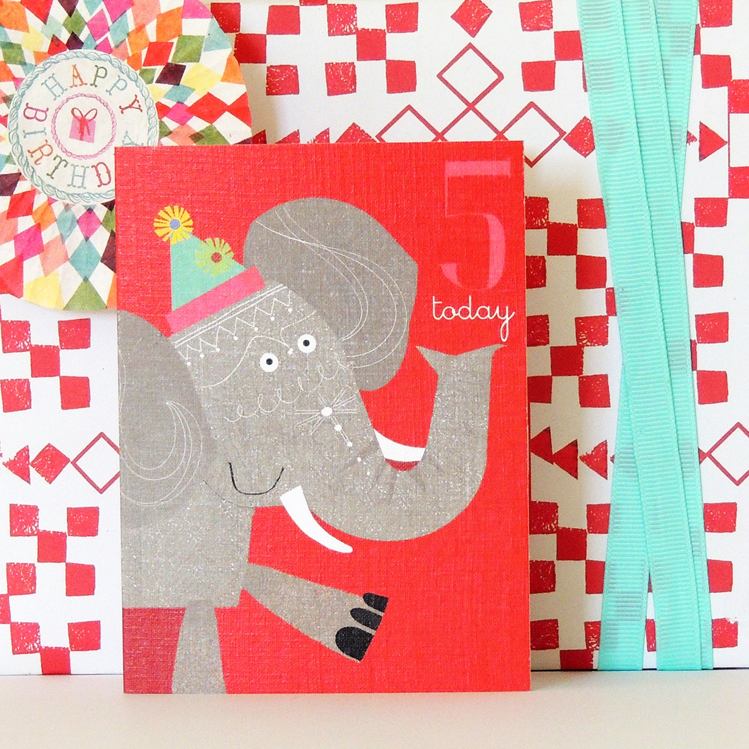 mini elephant 5th birthday card