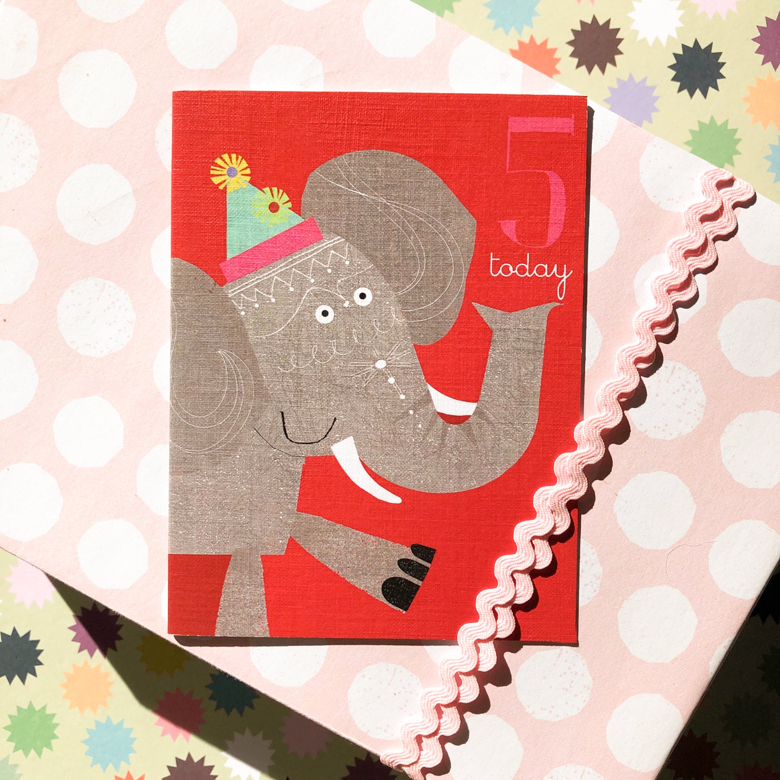 mini elephant 5th birthday card