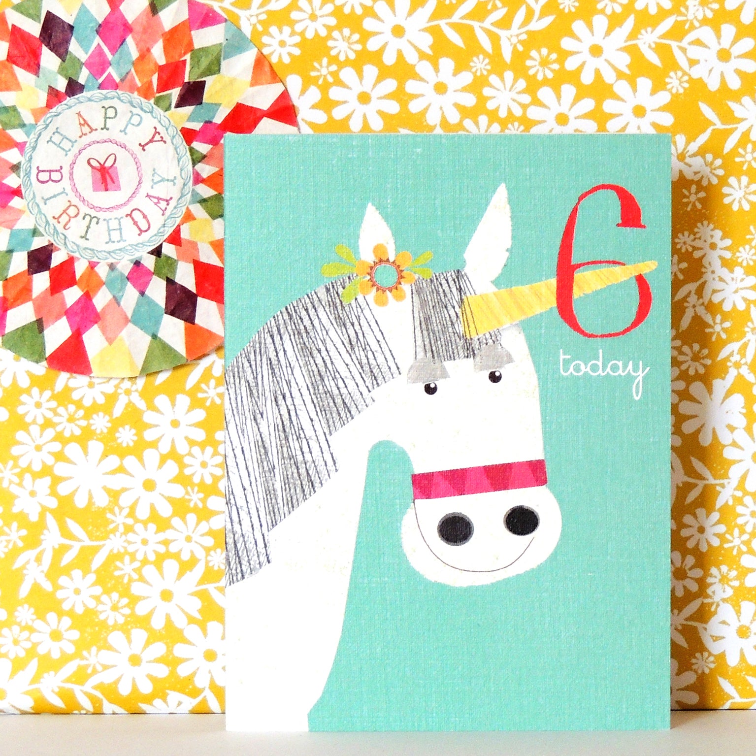 mini unicorn 6th birthday card