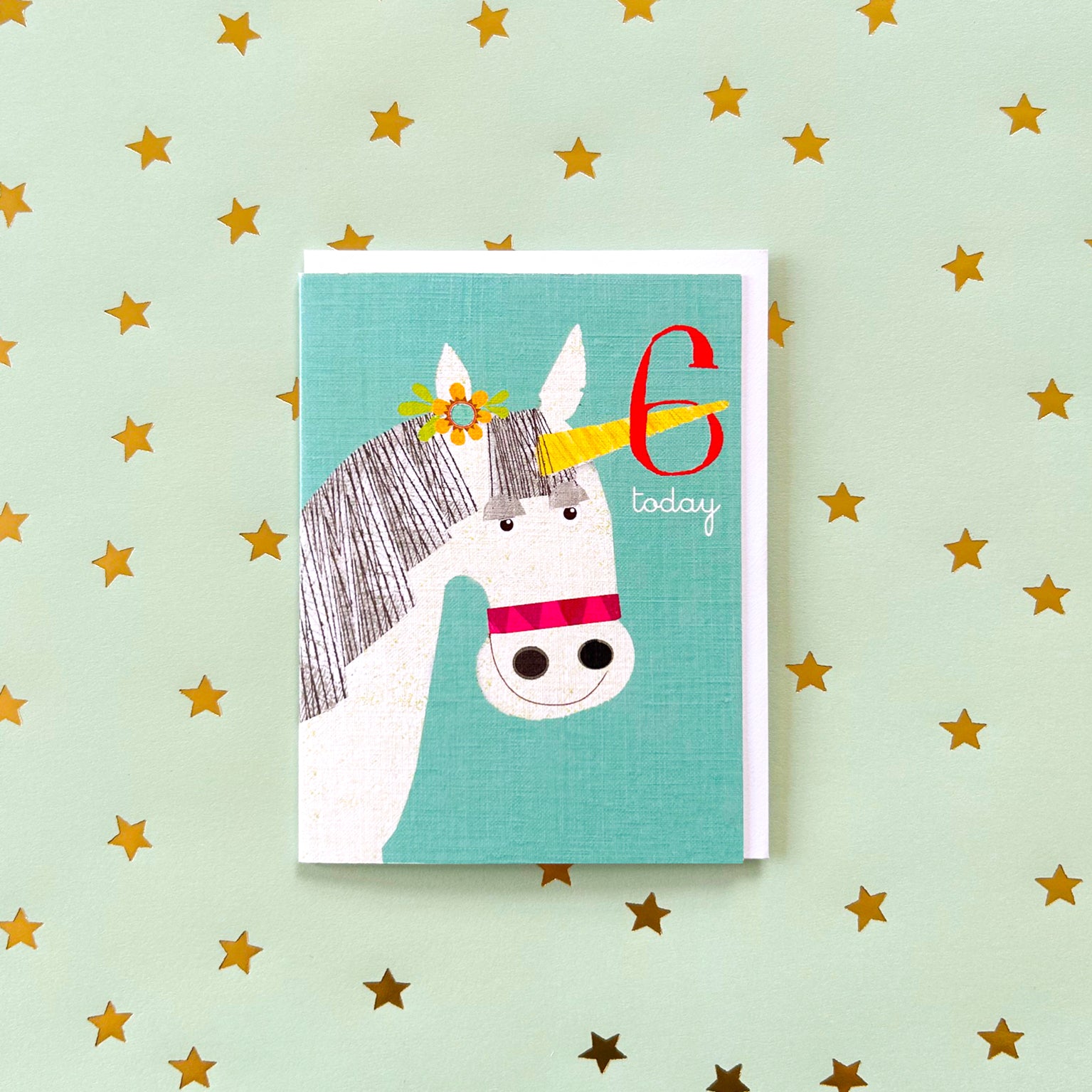 mini unicorn 6th birthday card