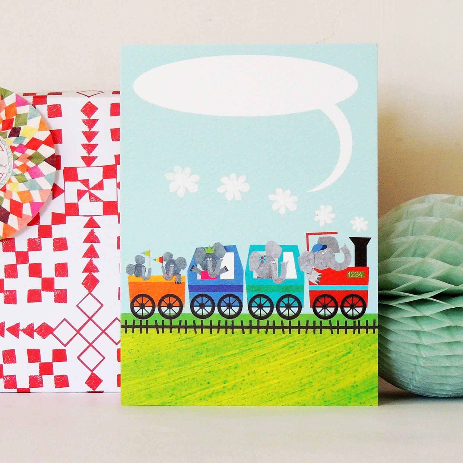 personalised elephant train card