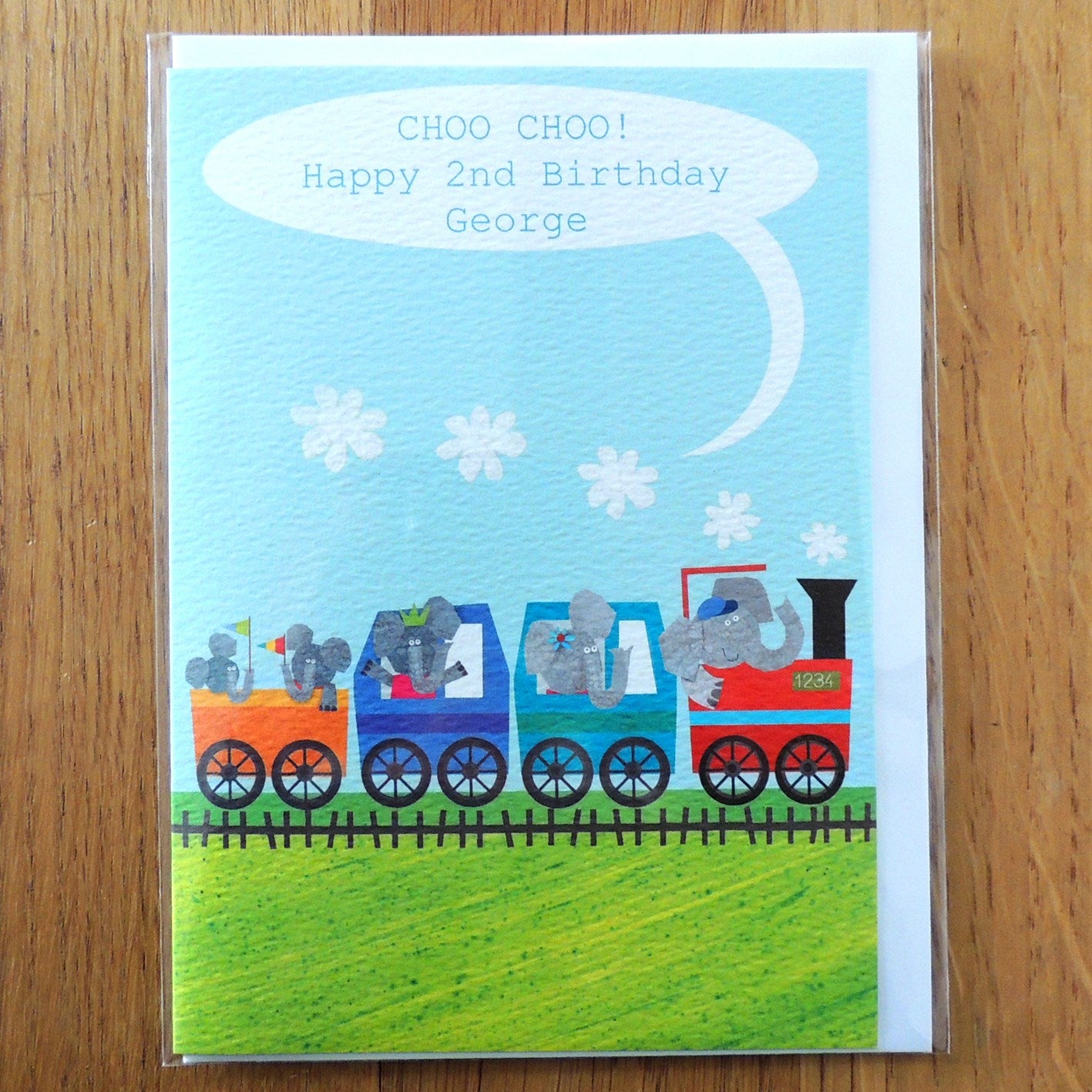 personalised elephant train card