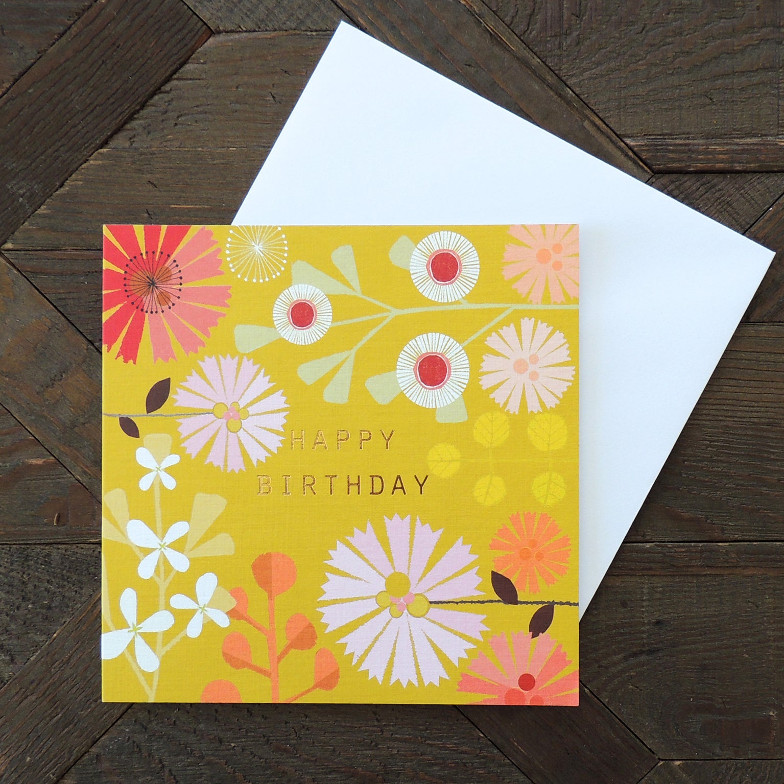 BFL02 gold foiled mustard birthday card