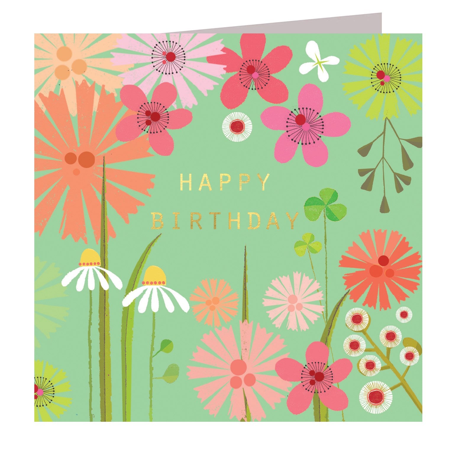 BFL06 gold foiled pea green birthday card