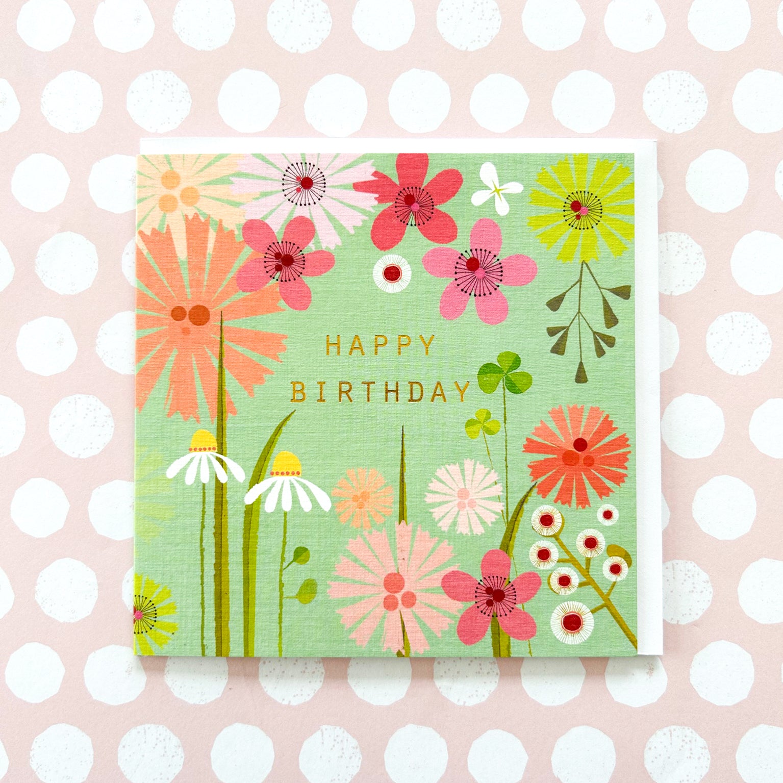 BFL06 gold foiled pea green birthday card