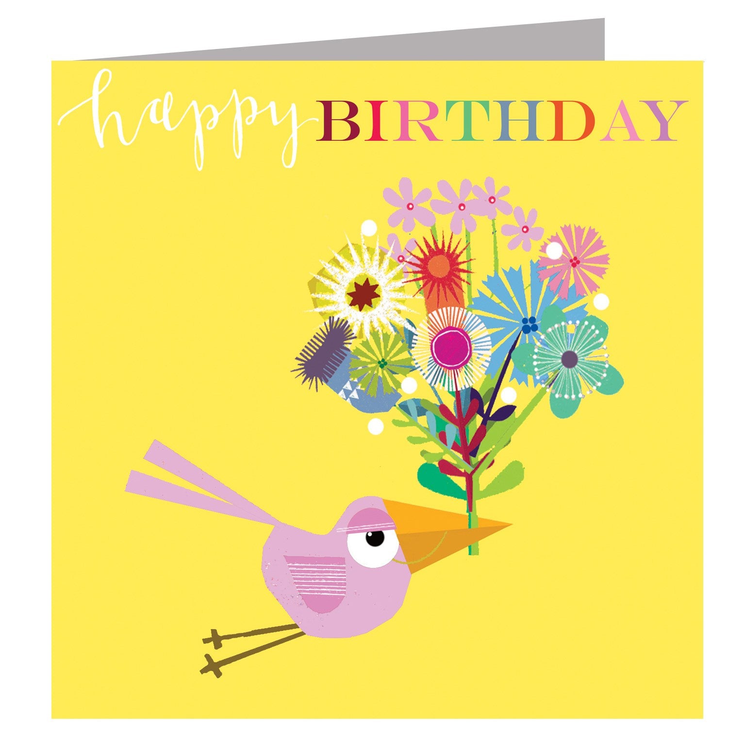 BH14 bird and flowers birthday card