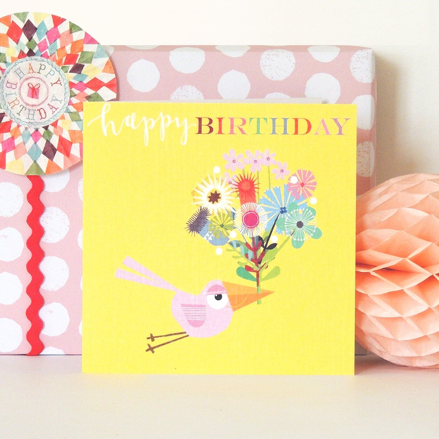 BH14 bird and flowers birthday card