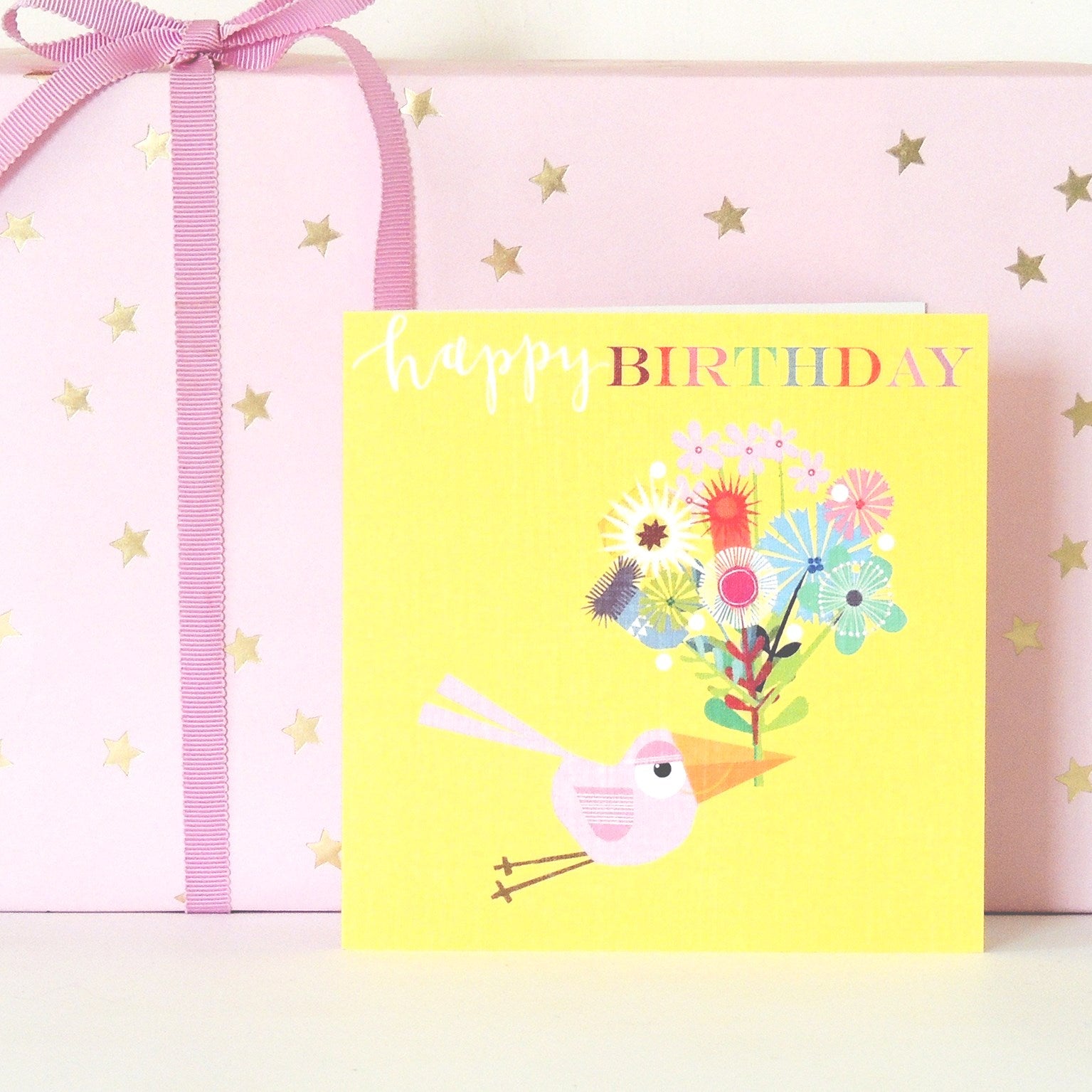 BH14 bird and flowers birthday card