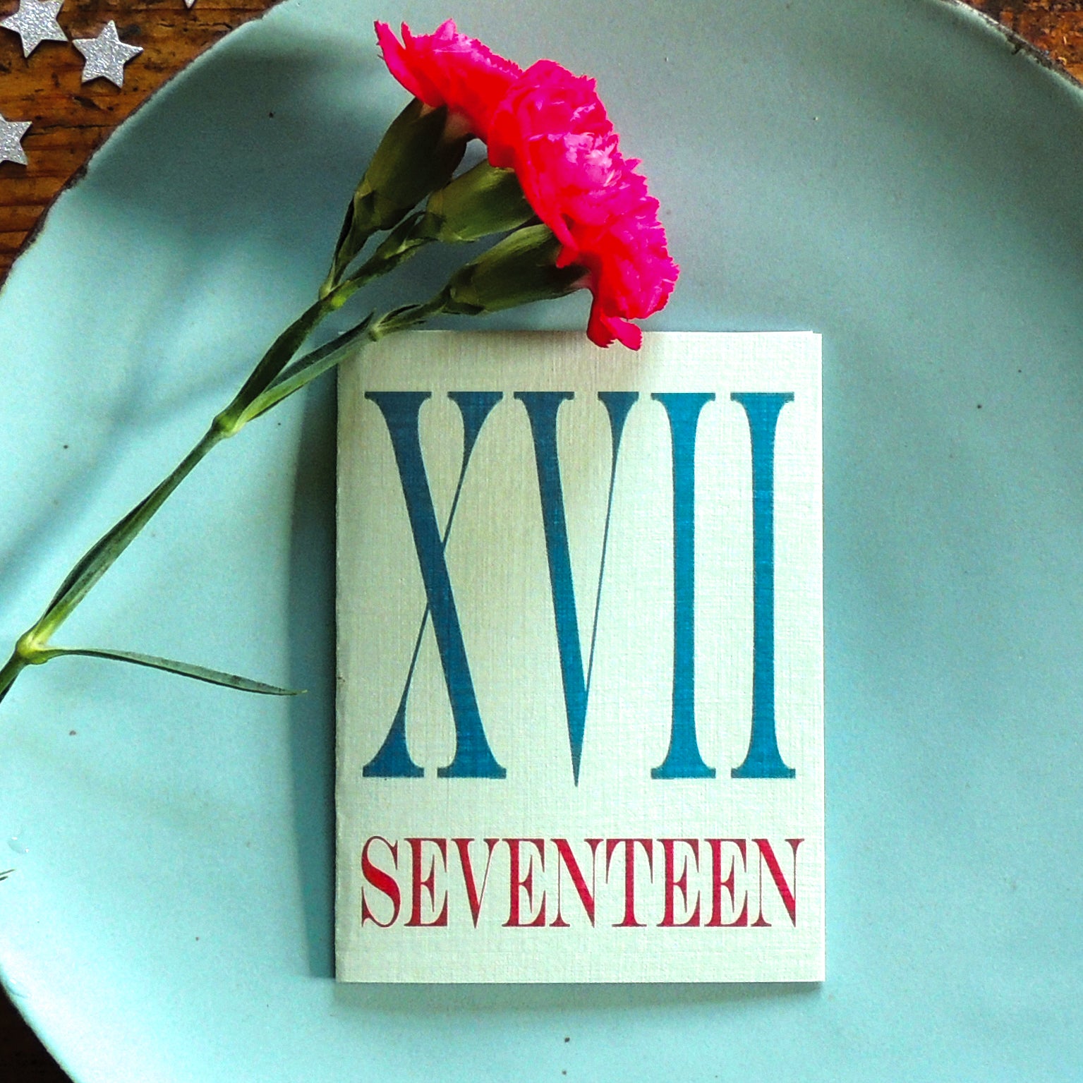 BTW41 mini roman numerals seventeen  card