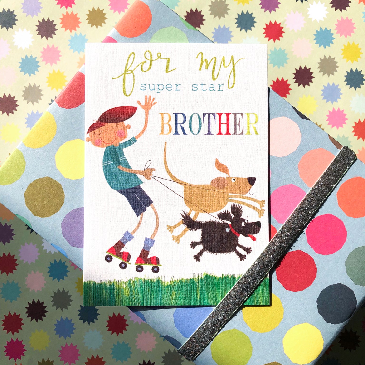 BY04 dog walking brother card