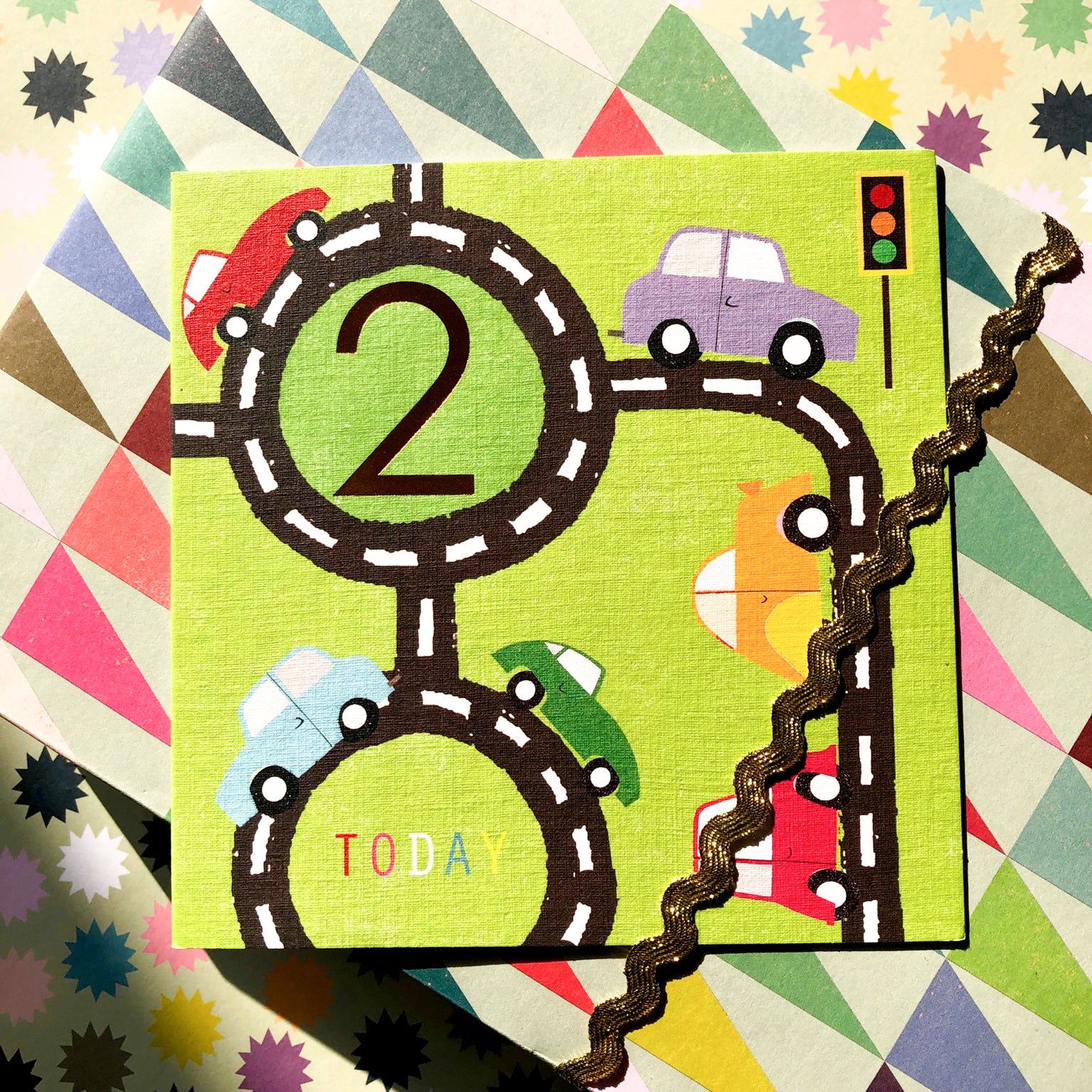 CP02 copper foiled road 2nd birthday card