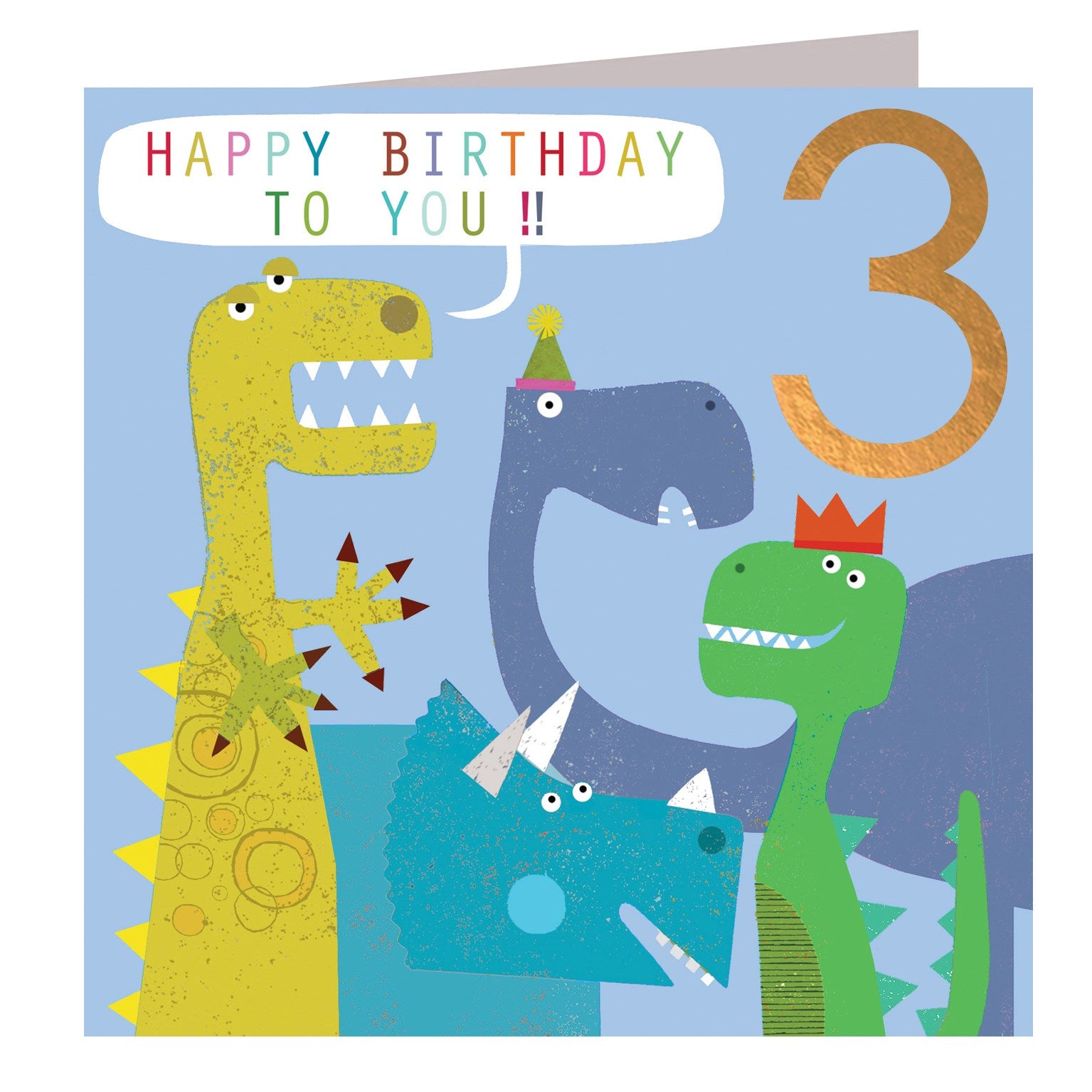 CP03 copper foiled dinosaur 3rd birthday card