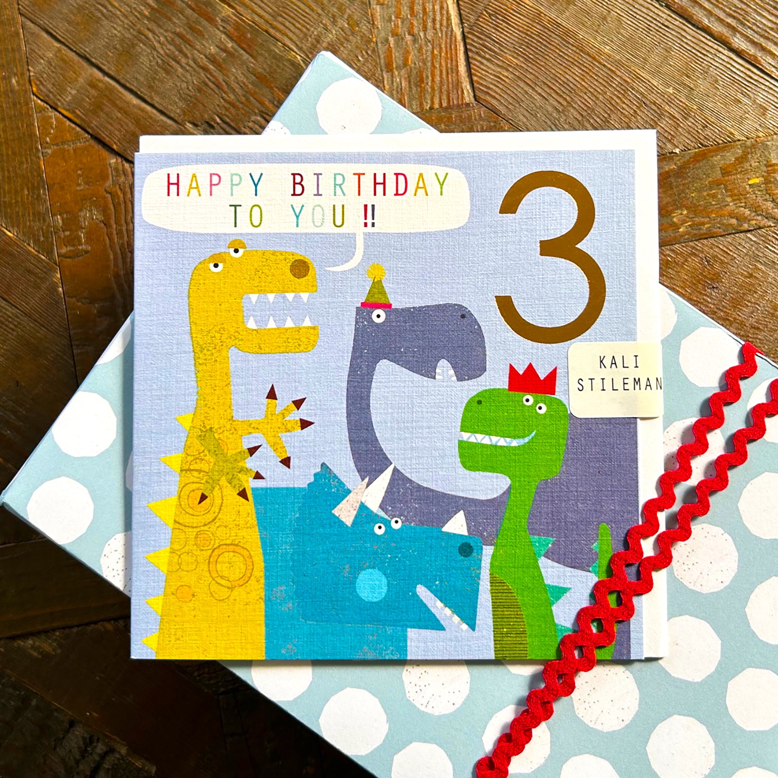 CP03 copper foiled dinosaur 3rd birthday card