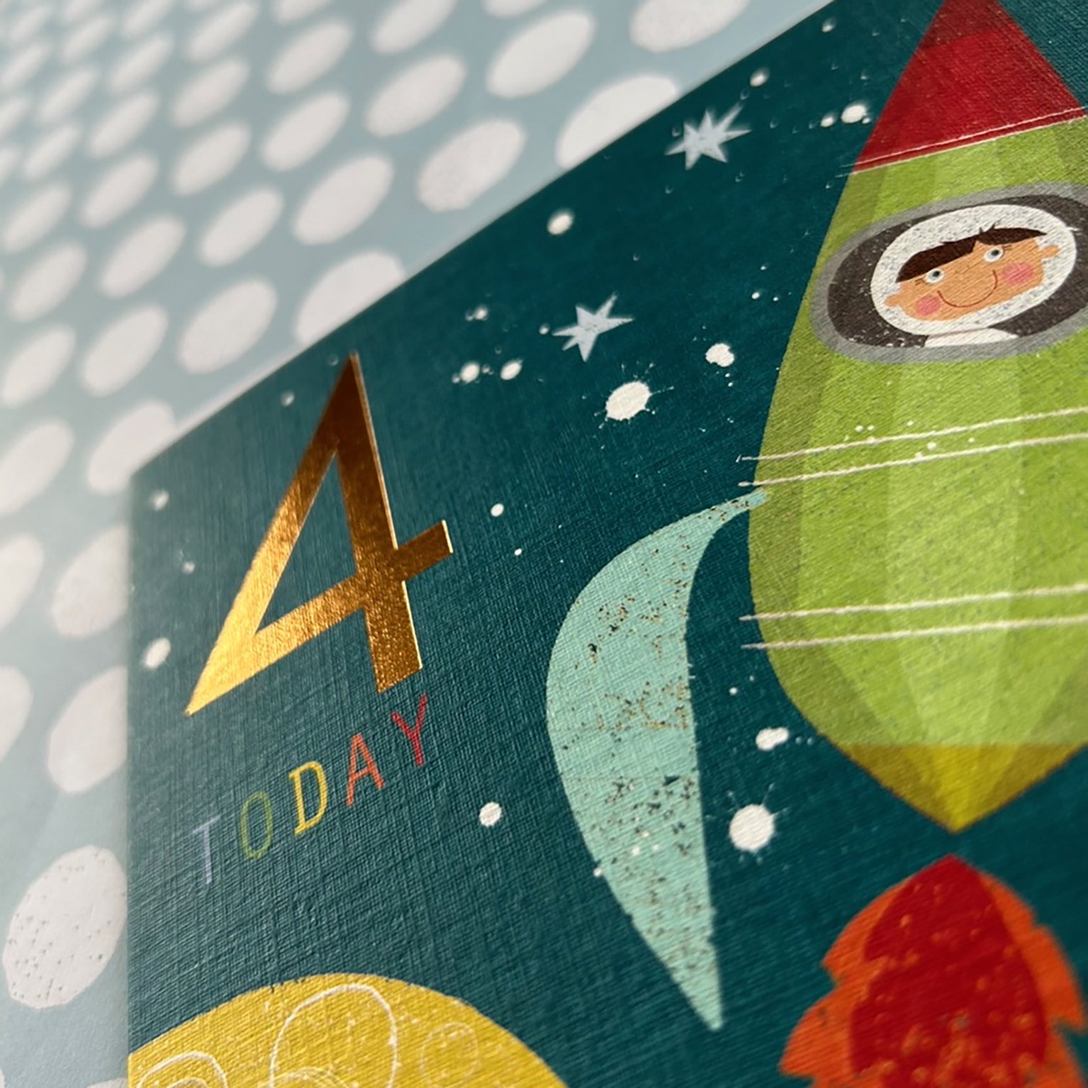 CP04 copper foiled rocket 4th birthday card