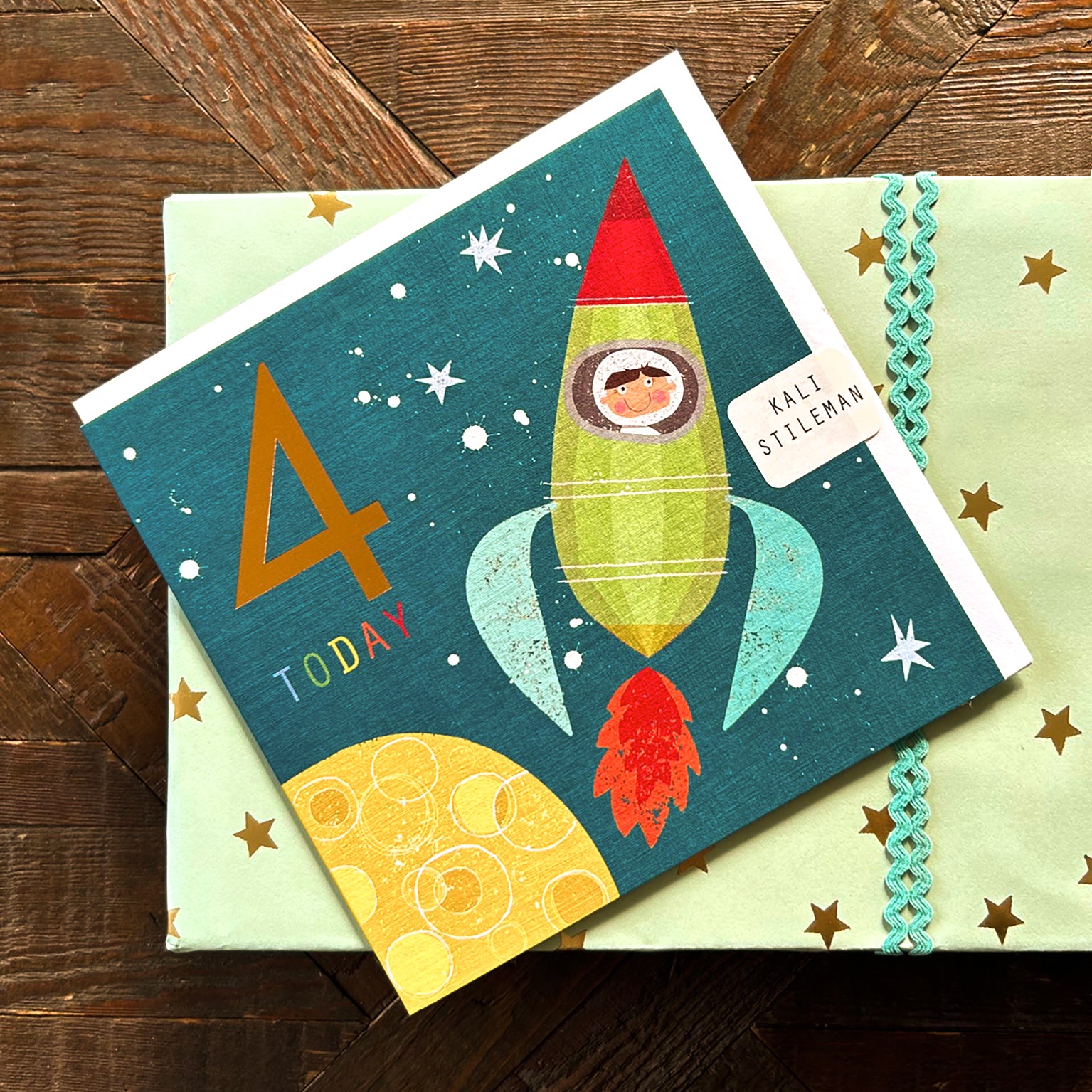 CP04 copper foiled rocket 4th birthday card