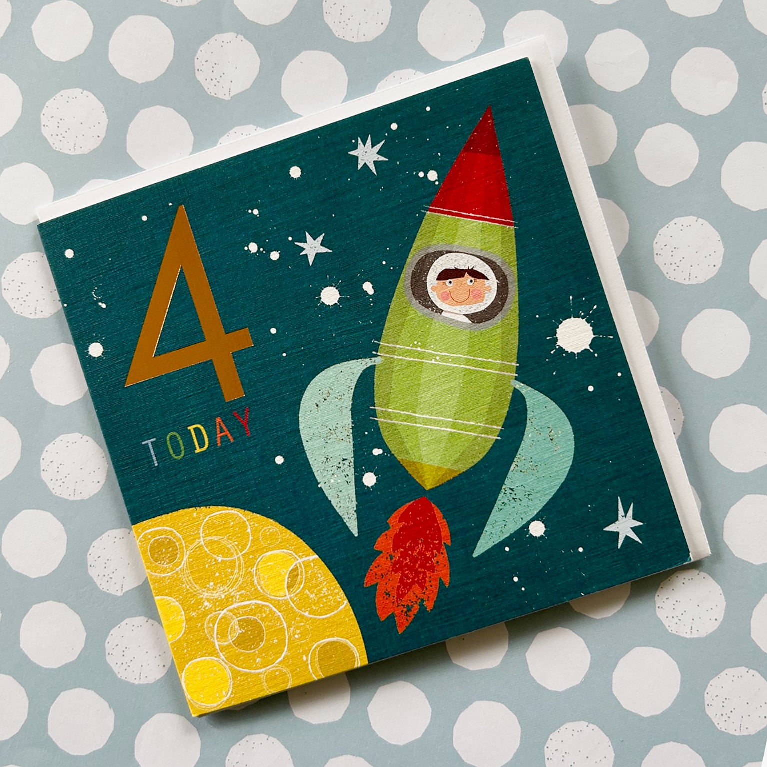 CP04 copper foiled rocket 4th birthday card