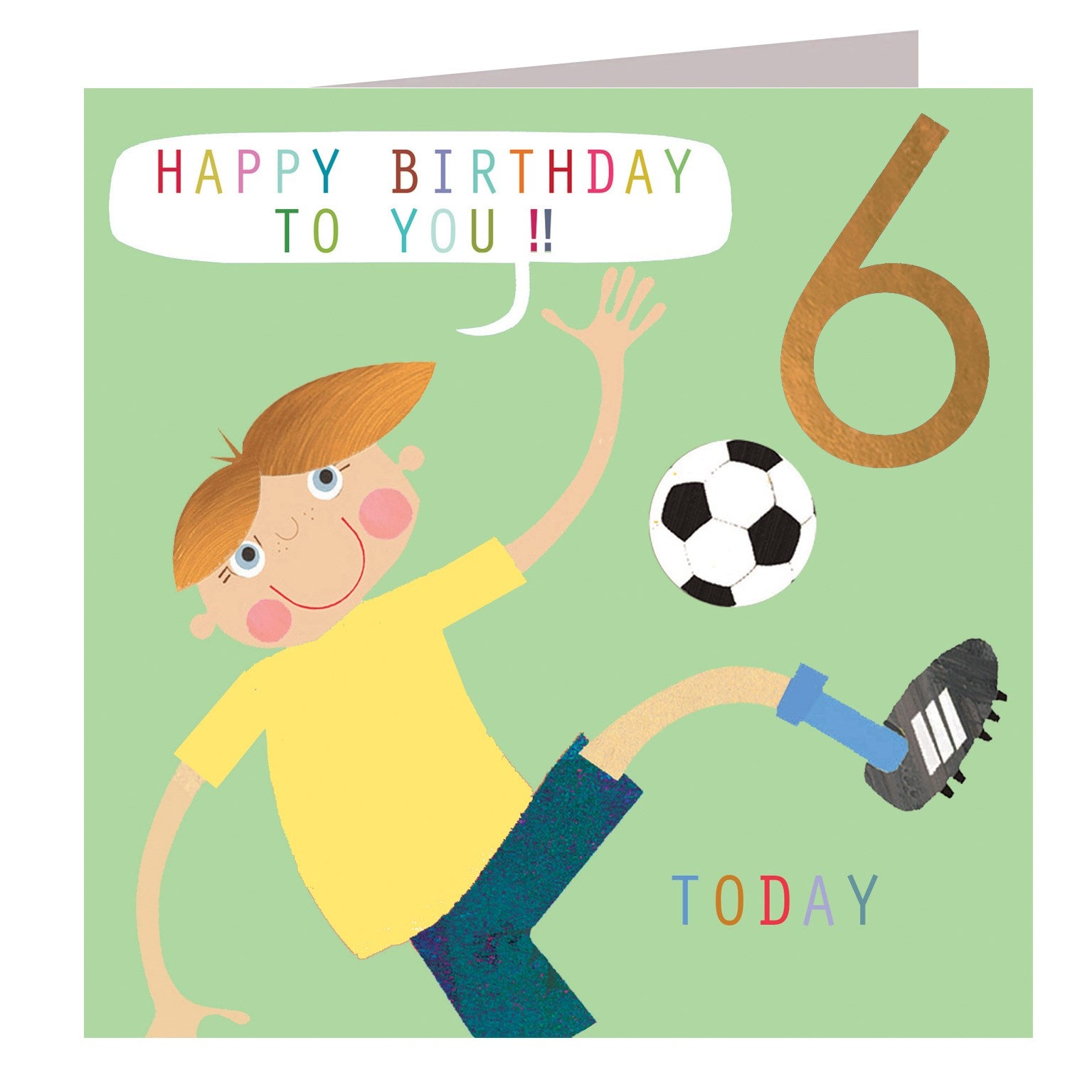 CP06 copper foiled football 6th birthday card