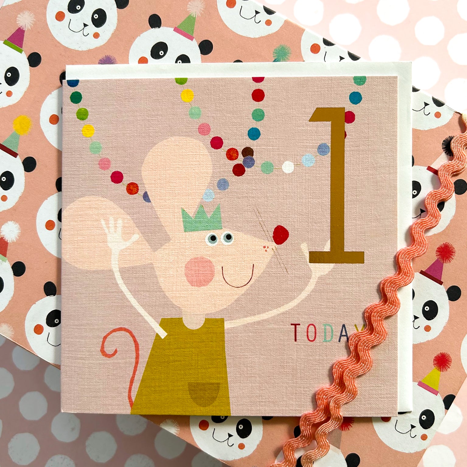 CP07 copper foiled mouse 1st birthday card