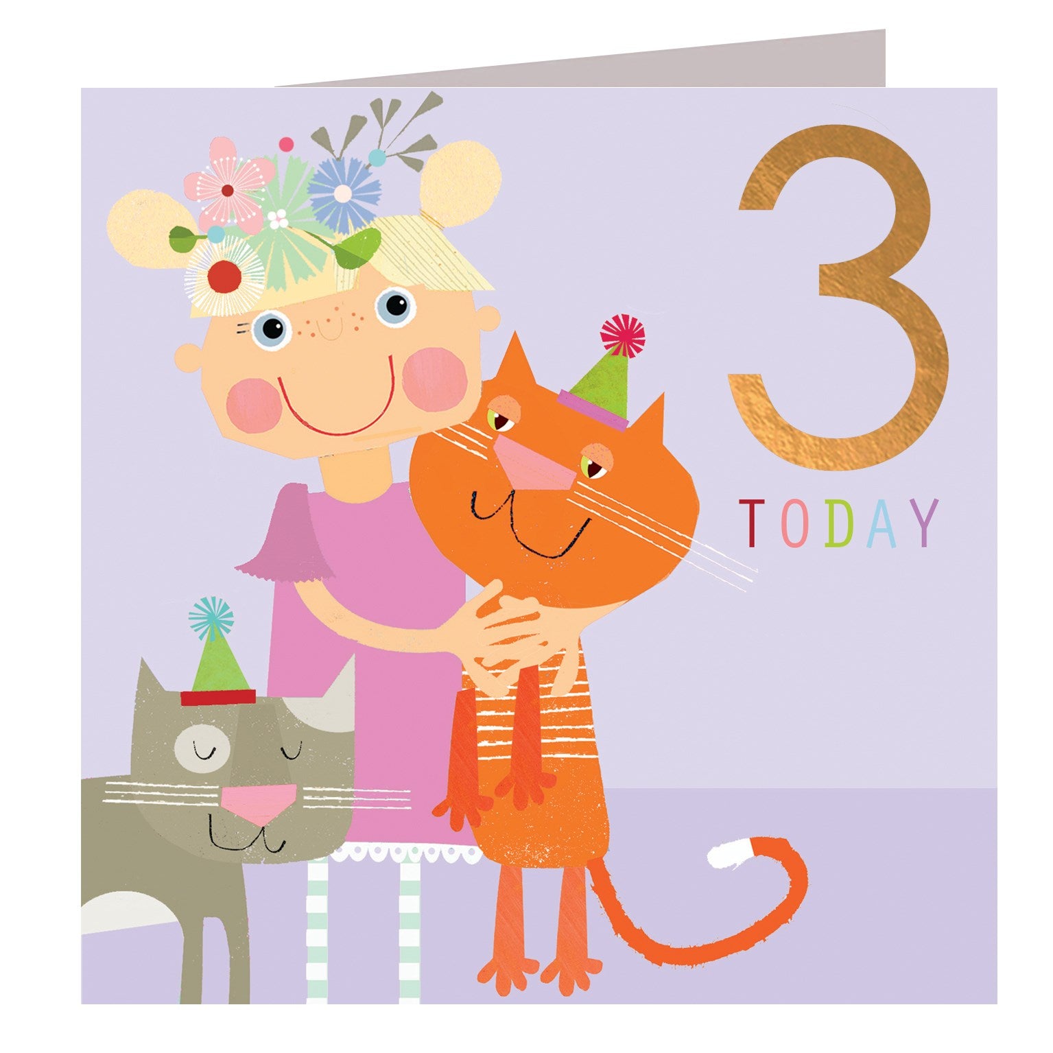 CP09 copper foiled kittens 3rd birthday card