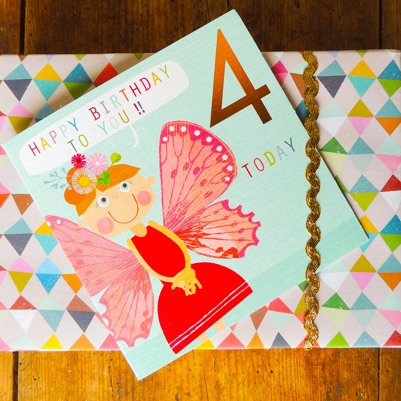 CP10 copper foiled butterfly 4th birthday card