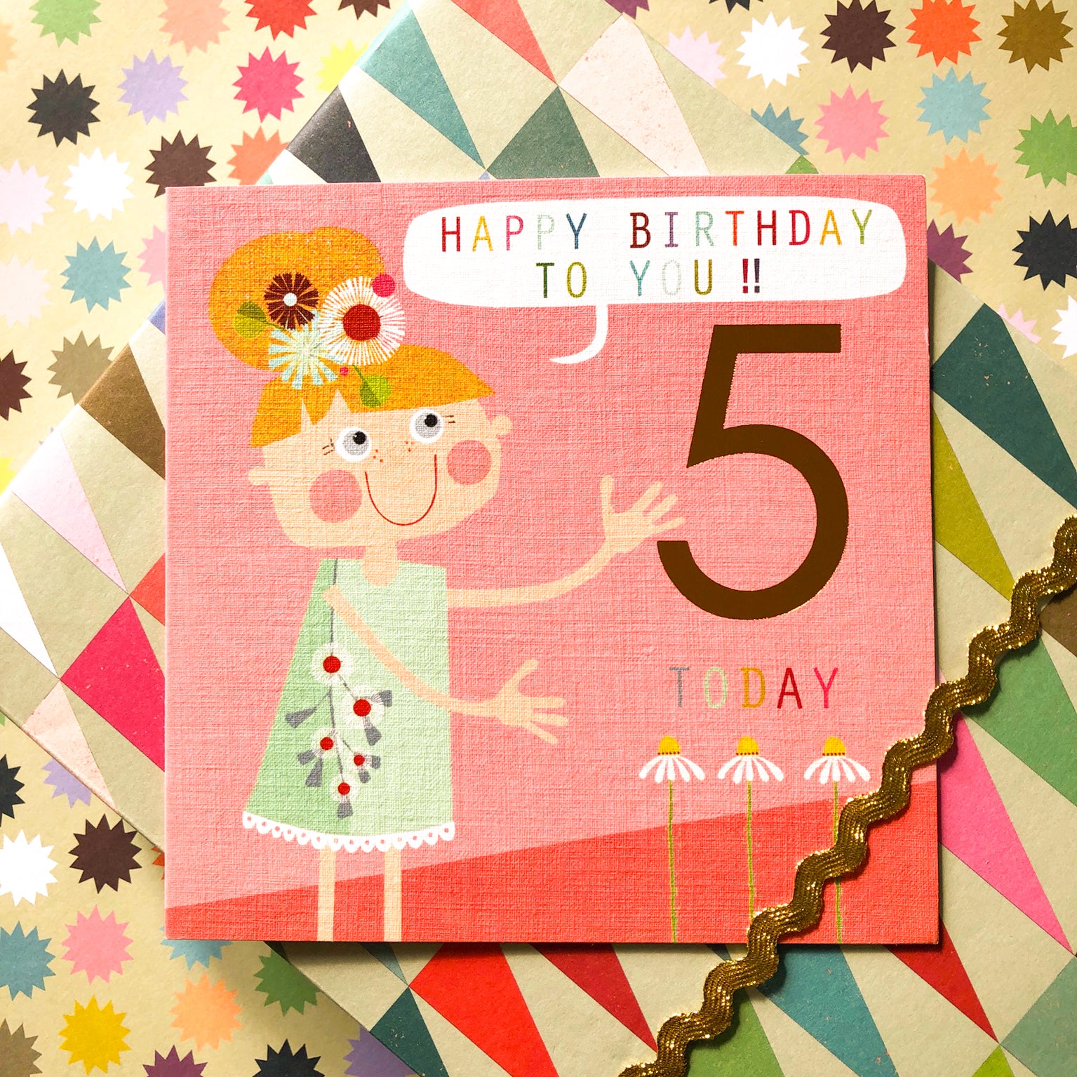 CP11 copper foiled flower girl 5th birthday card