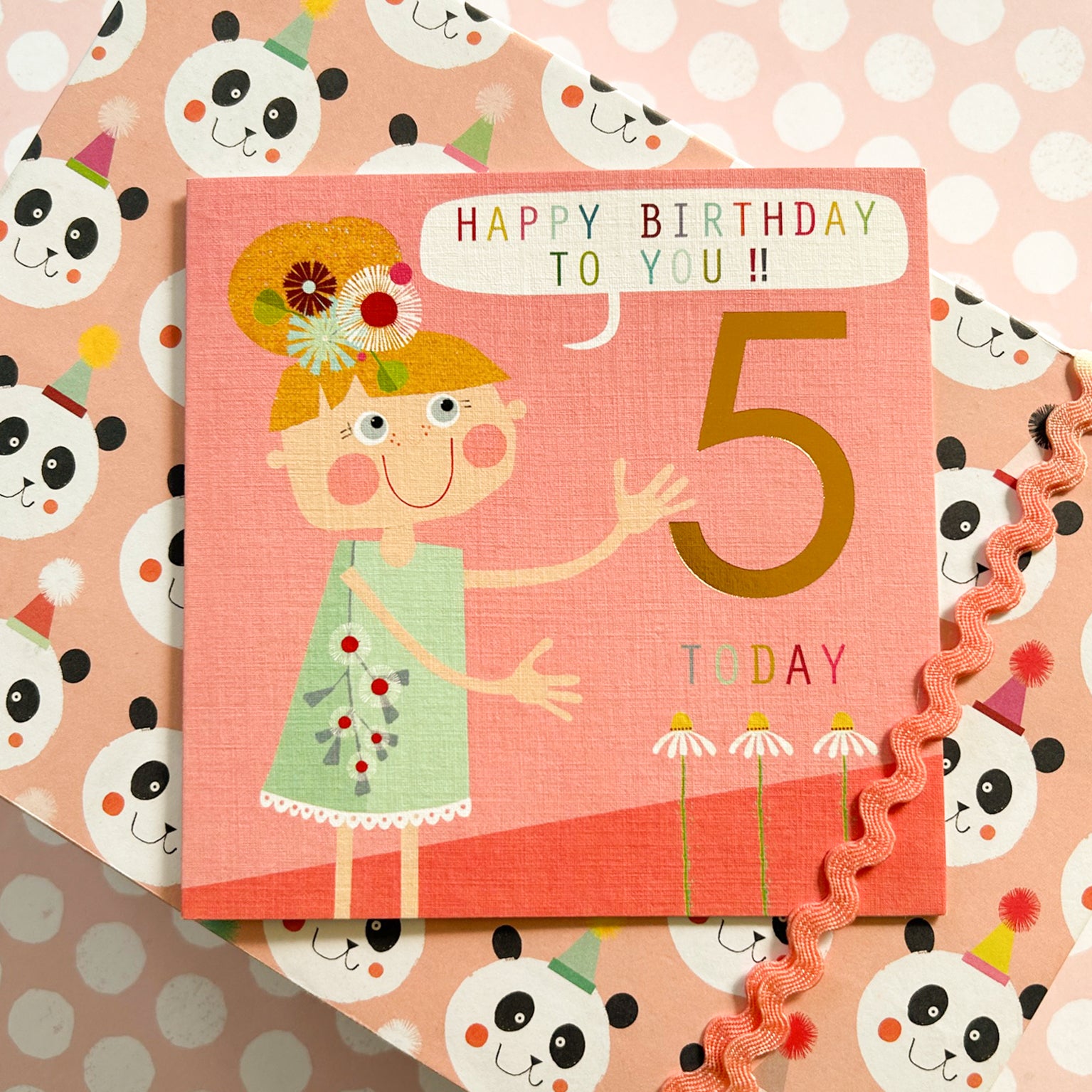 CP11 copper foiled flower girl 5th birthday card