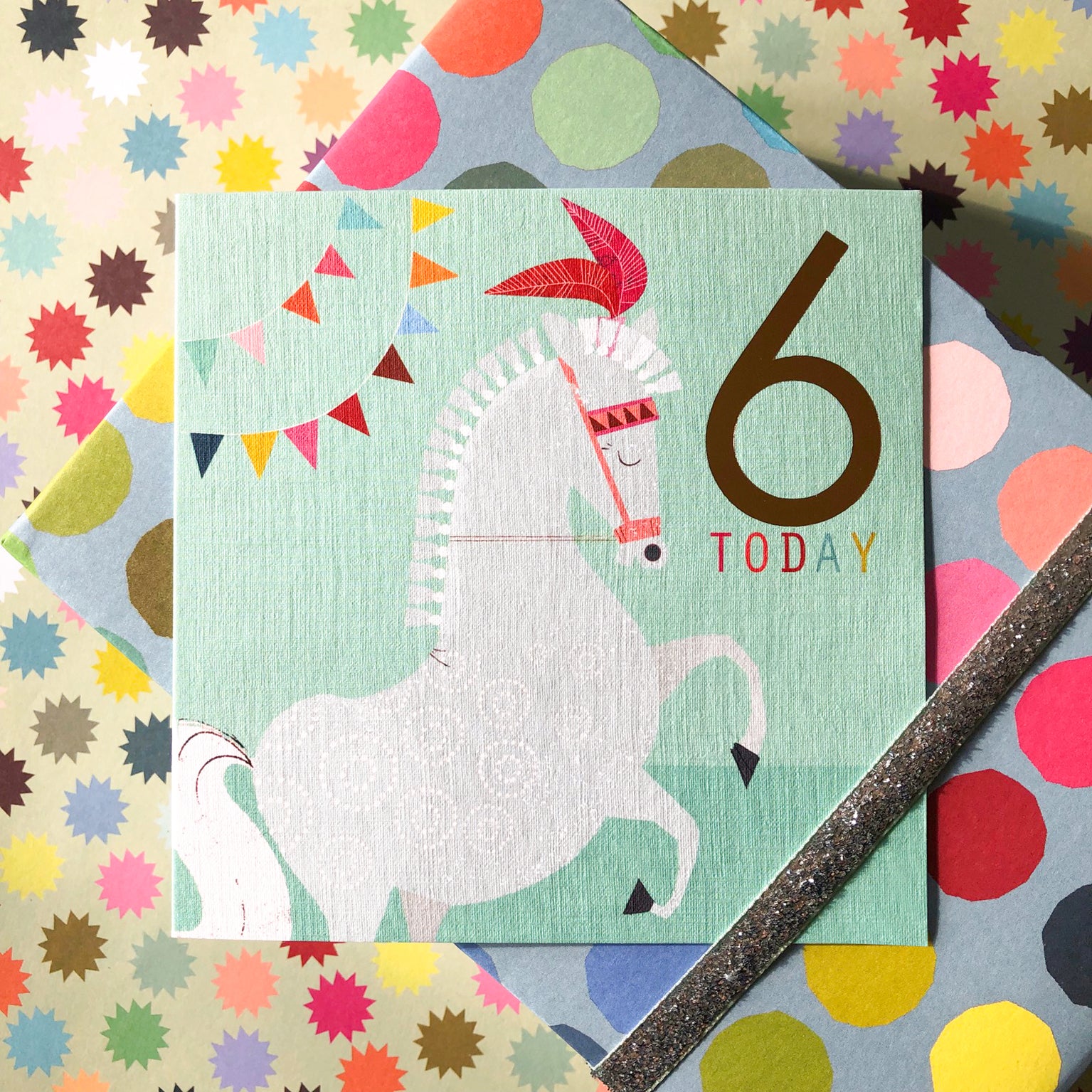 CP12 copper foiled horse 6th birthday card