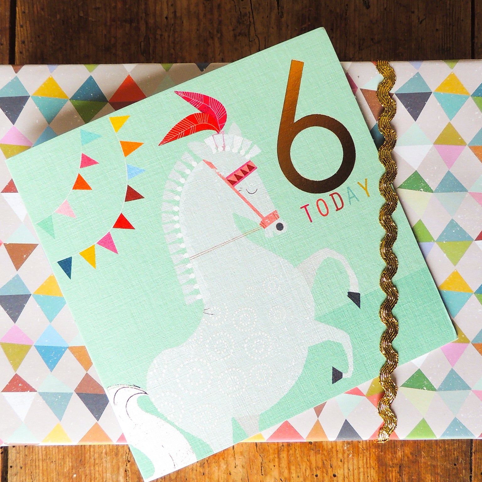 CP12 copper foiled horse 6th birthday card