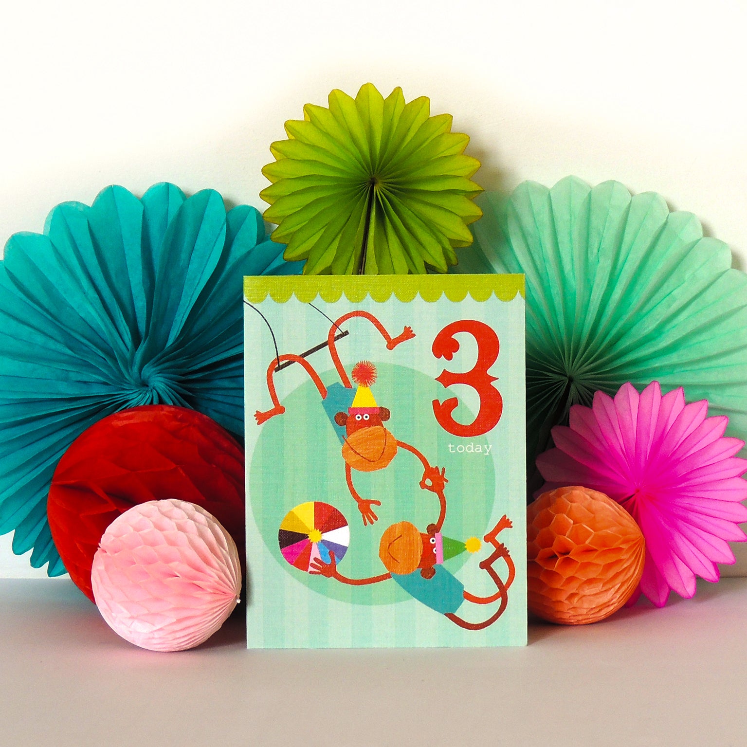 CTW03 mini monkeys 3rd birthday card