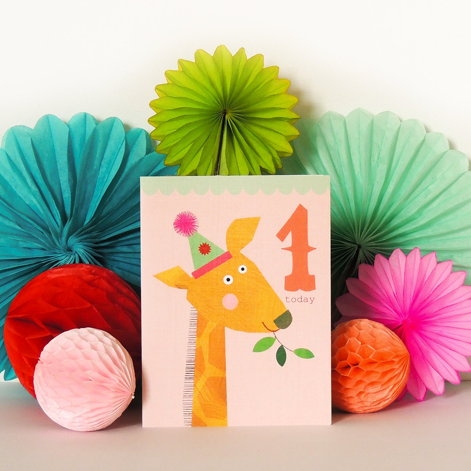 CTW07 mini giraffe 1st birthday card