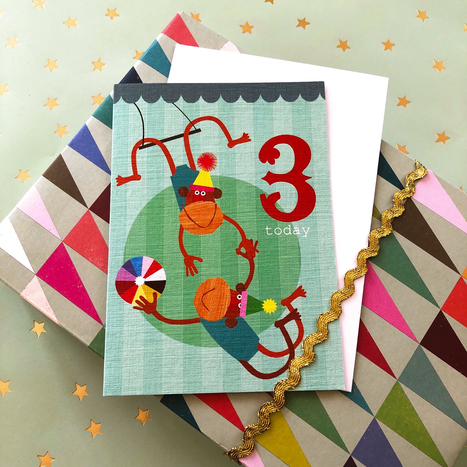 CZ03 monkeys 3rd birthday card