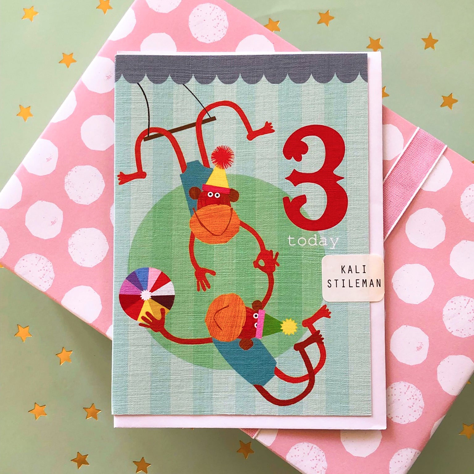 CZ03 monkeys 3rd birthday card