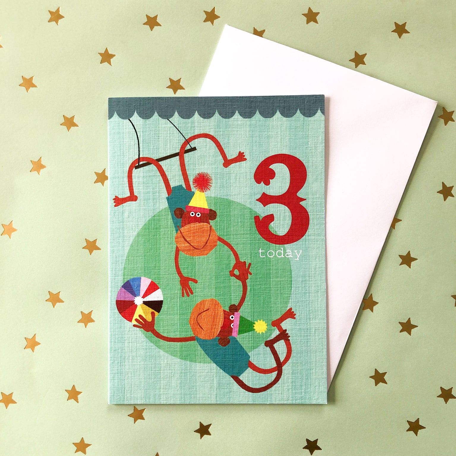 CZ03 monkeys 3rd birthday card