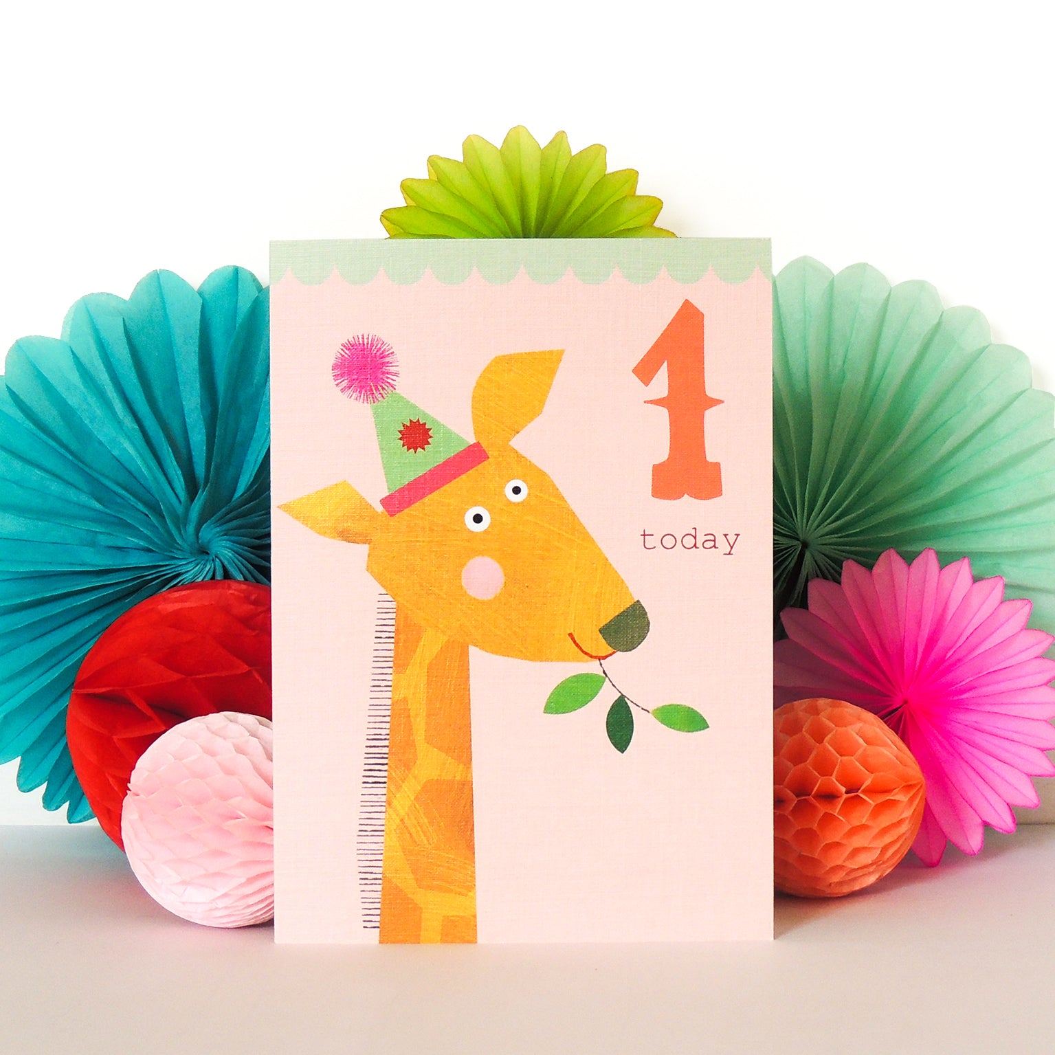 CZ07 giraffe 1st birthday card