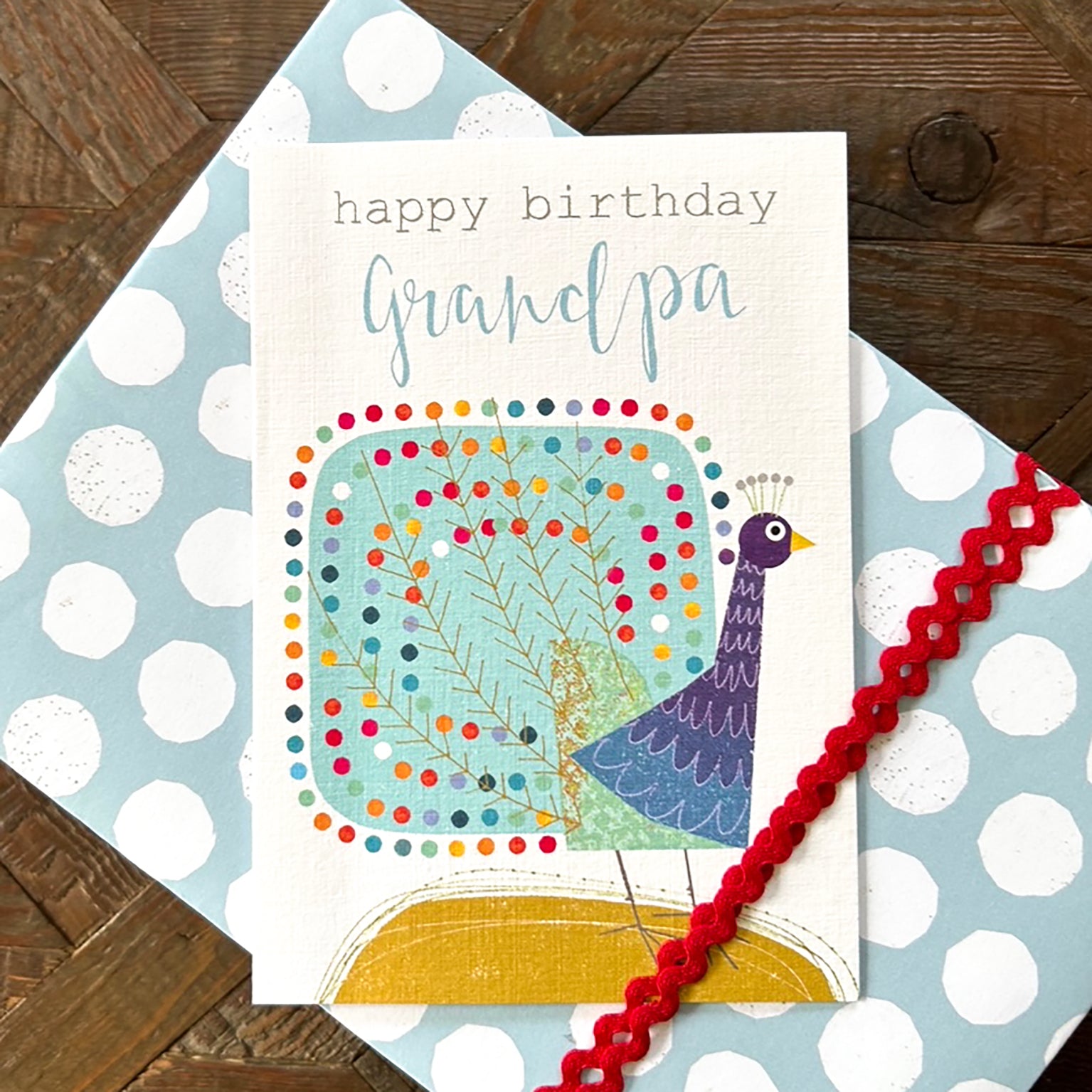 FF05 silver foiled peacock grandpa card