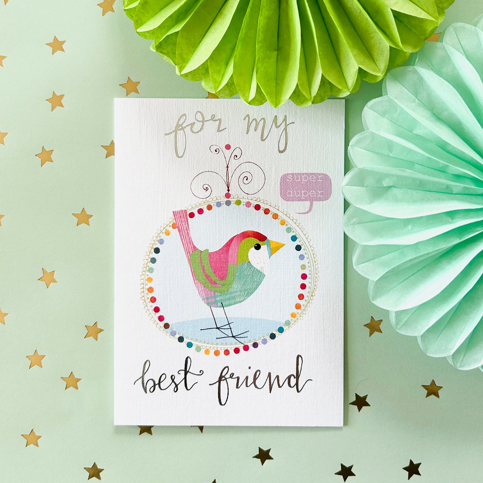 FF07 silver foiled bird best friend card