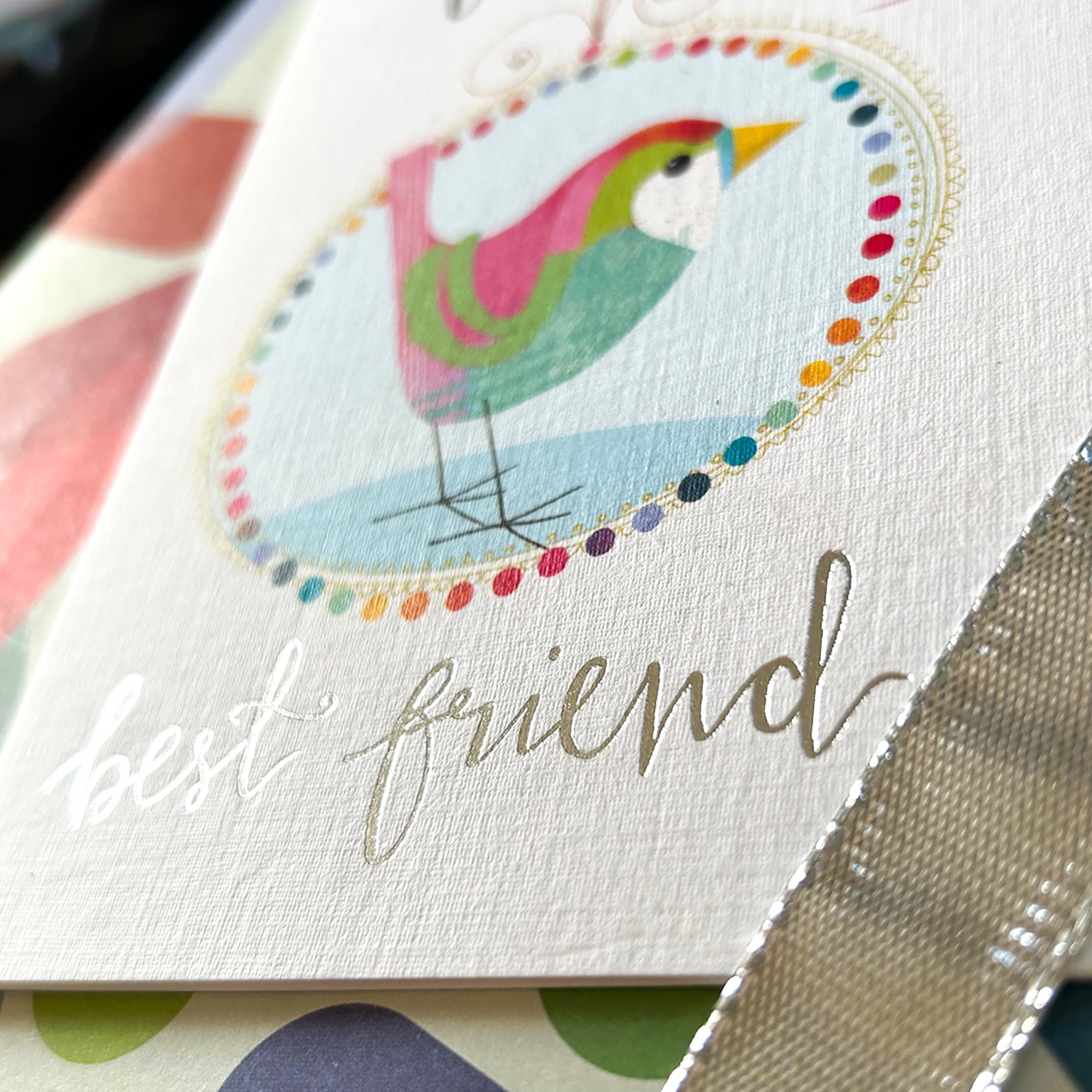 FF07 silver foiled bird best friend card