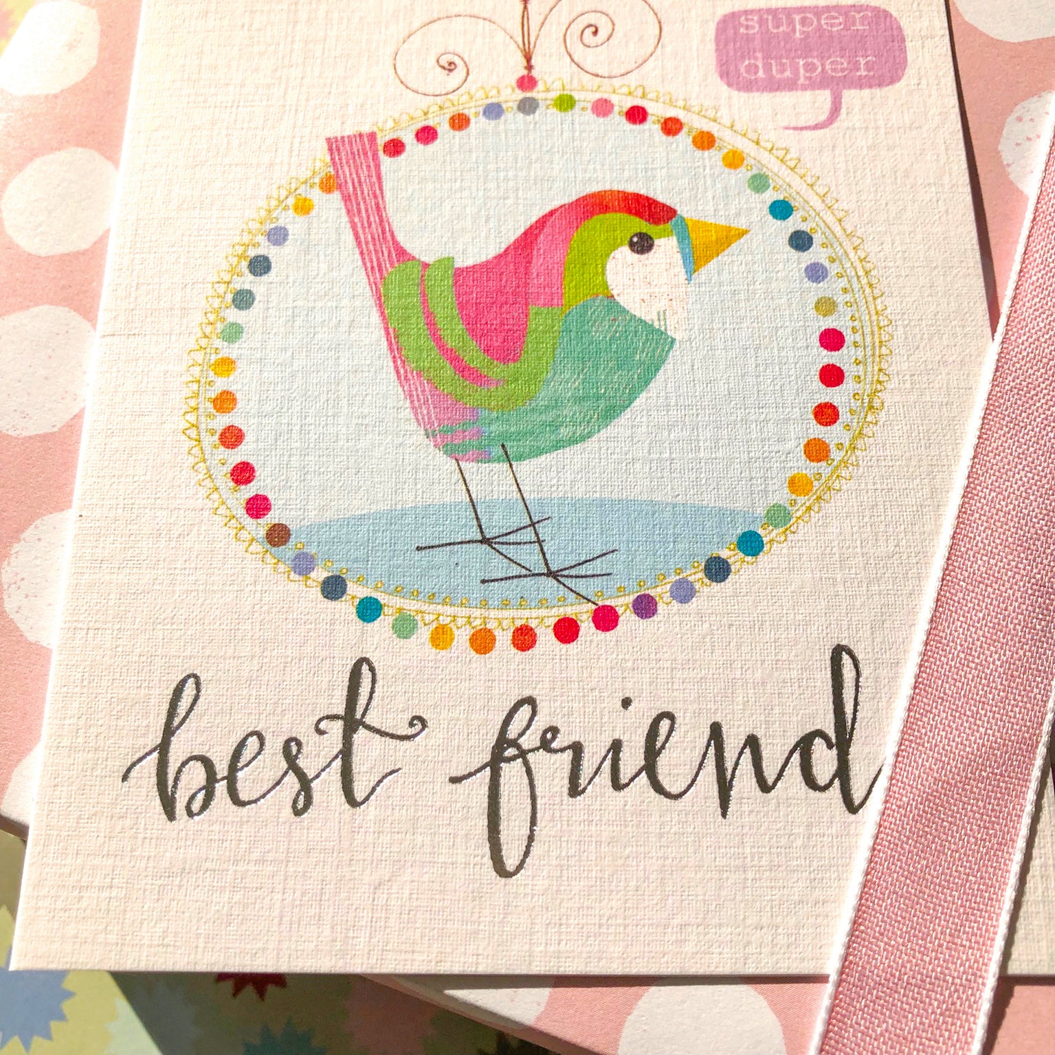 FF07 silver foiled bird best friend card