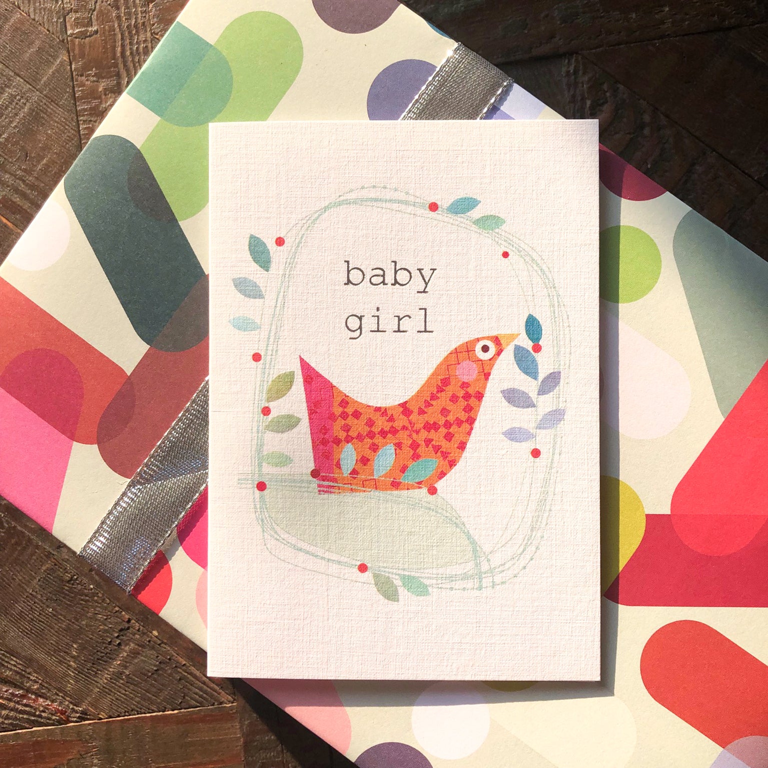 FF14 silver foiled baby bird girl card