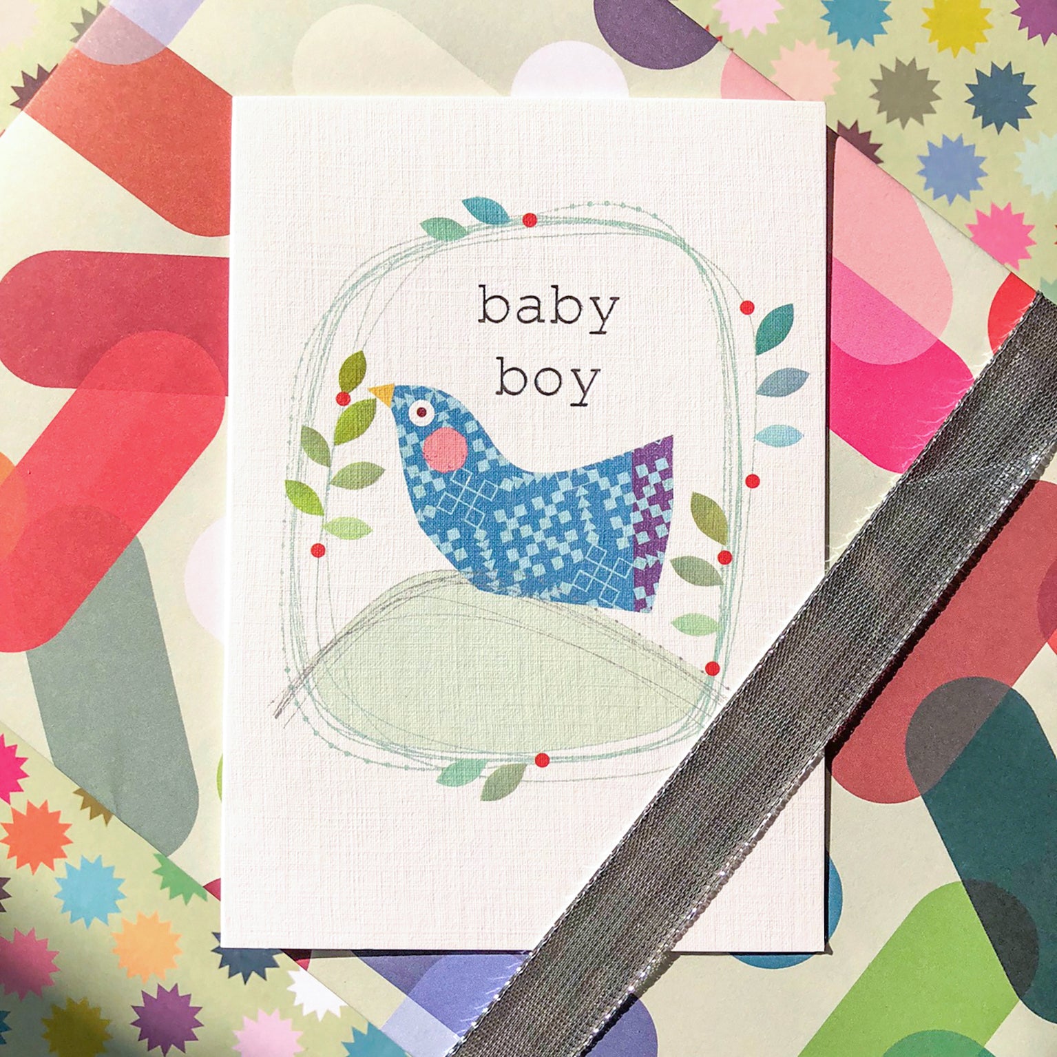 FF15 silver foiled baby bird boy card