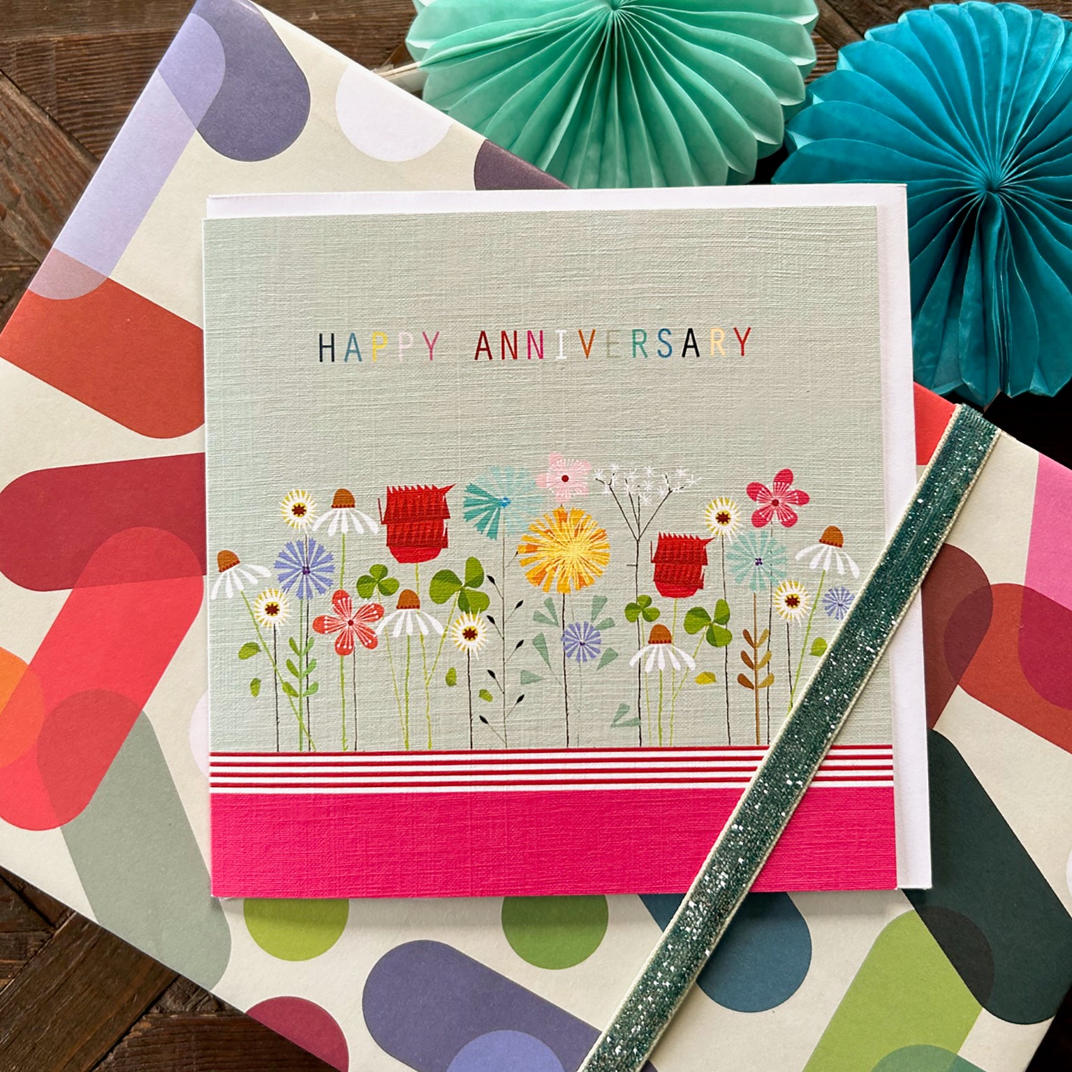 FL13 floral anniversary greetings card