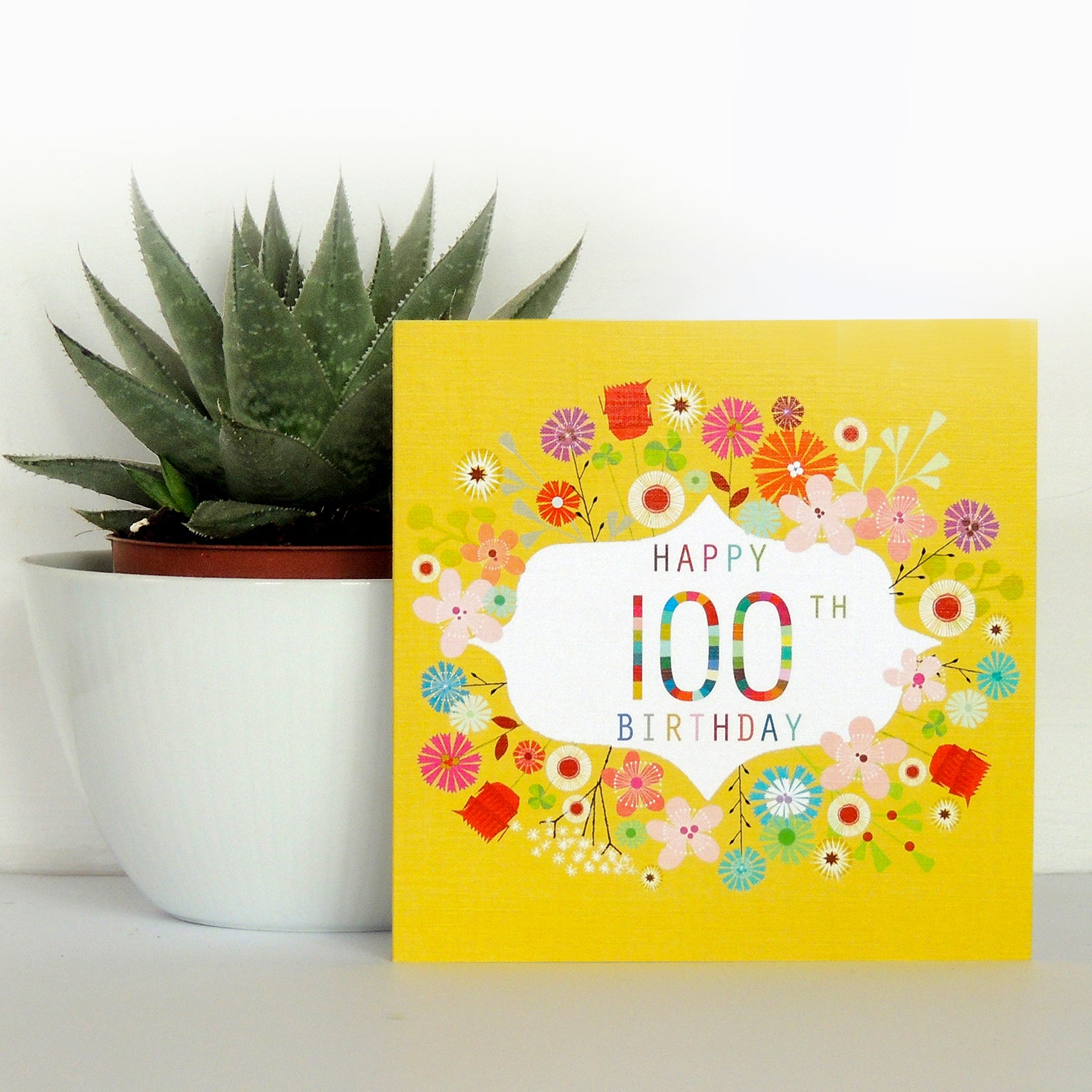 FLN100 floral 100th birthday card