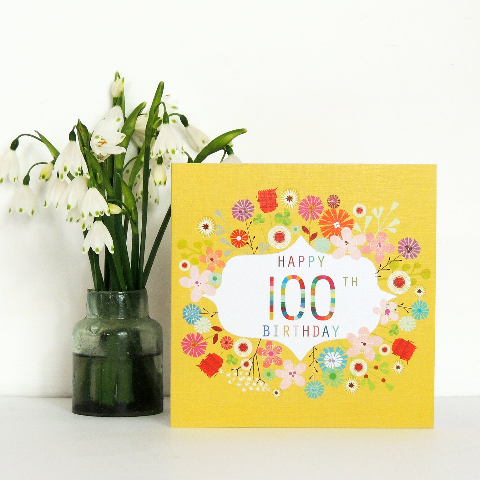 FLN100 floral 100th birthday card